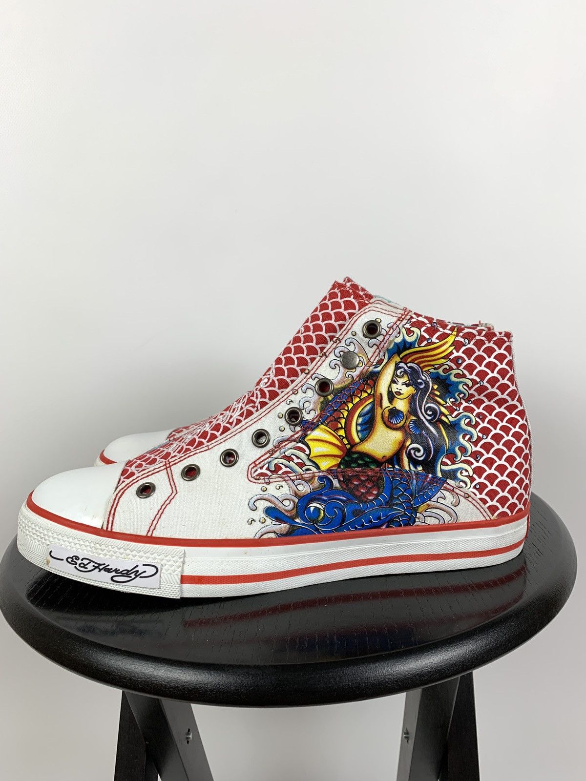 Christian Audigier NEW! Vintage Ed Hardy Hi Top Sneakers Rare Fish Mermaid Y2K Size US 8.5 / EU 41-42 - 5 Thumbnail
