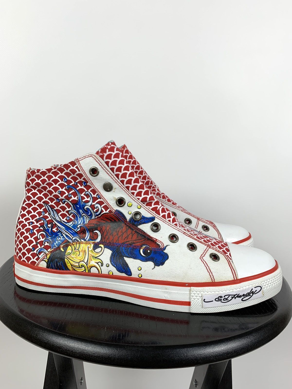 Christian Audigier NEW! Vintage Ed Hardy Hi Top Sneakers Rare Fish Mermaid Y2K Size US 8.5 / EU 41-42 - 4 Thumbnail