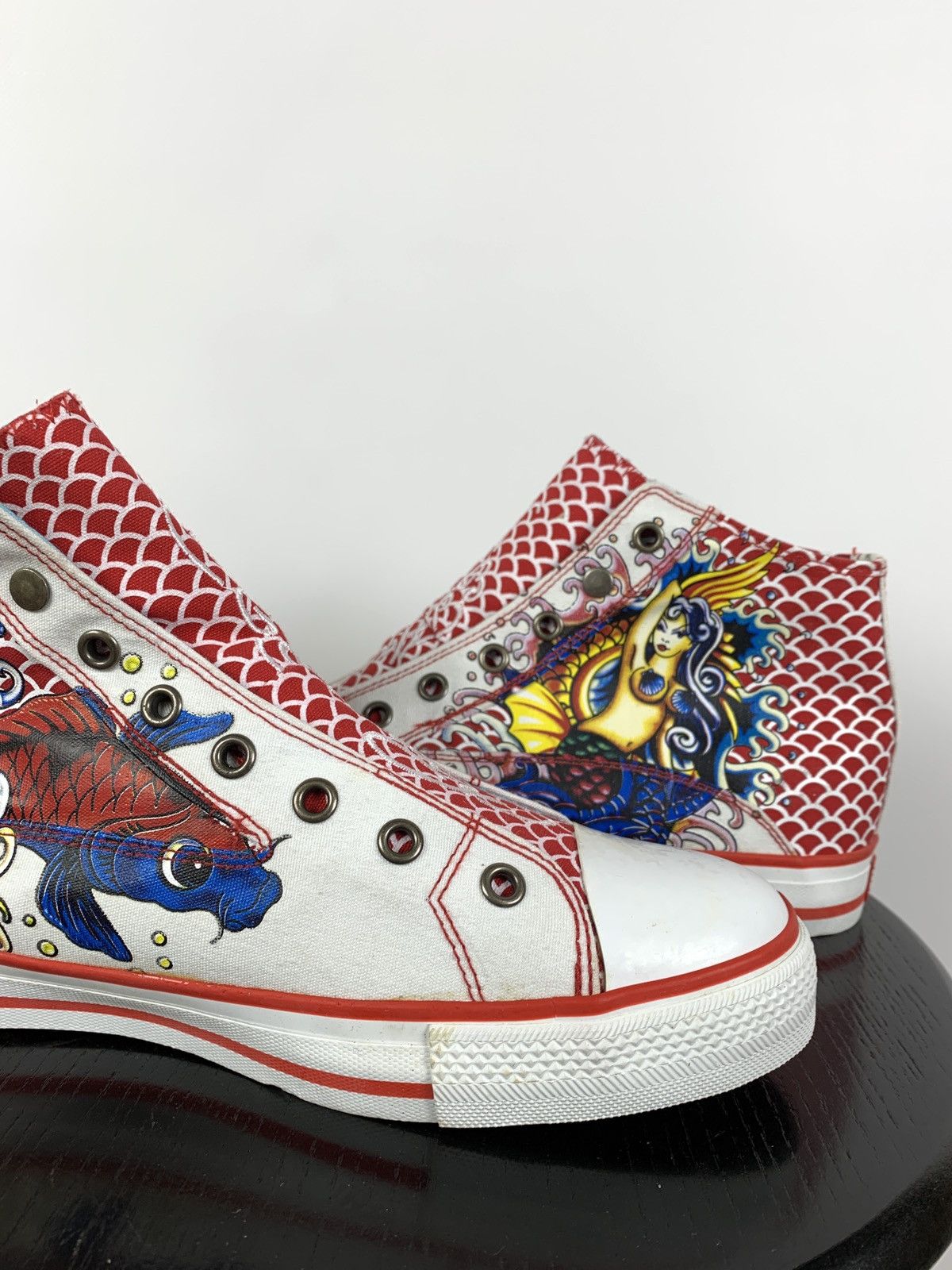 Christian Audigier NEW! Vintage Ed Hardy Hi Top Sneakers Rare Fish Mermaid Y2K Size US 8.5 / EU 41-42 - 16 Thumbnail