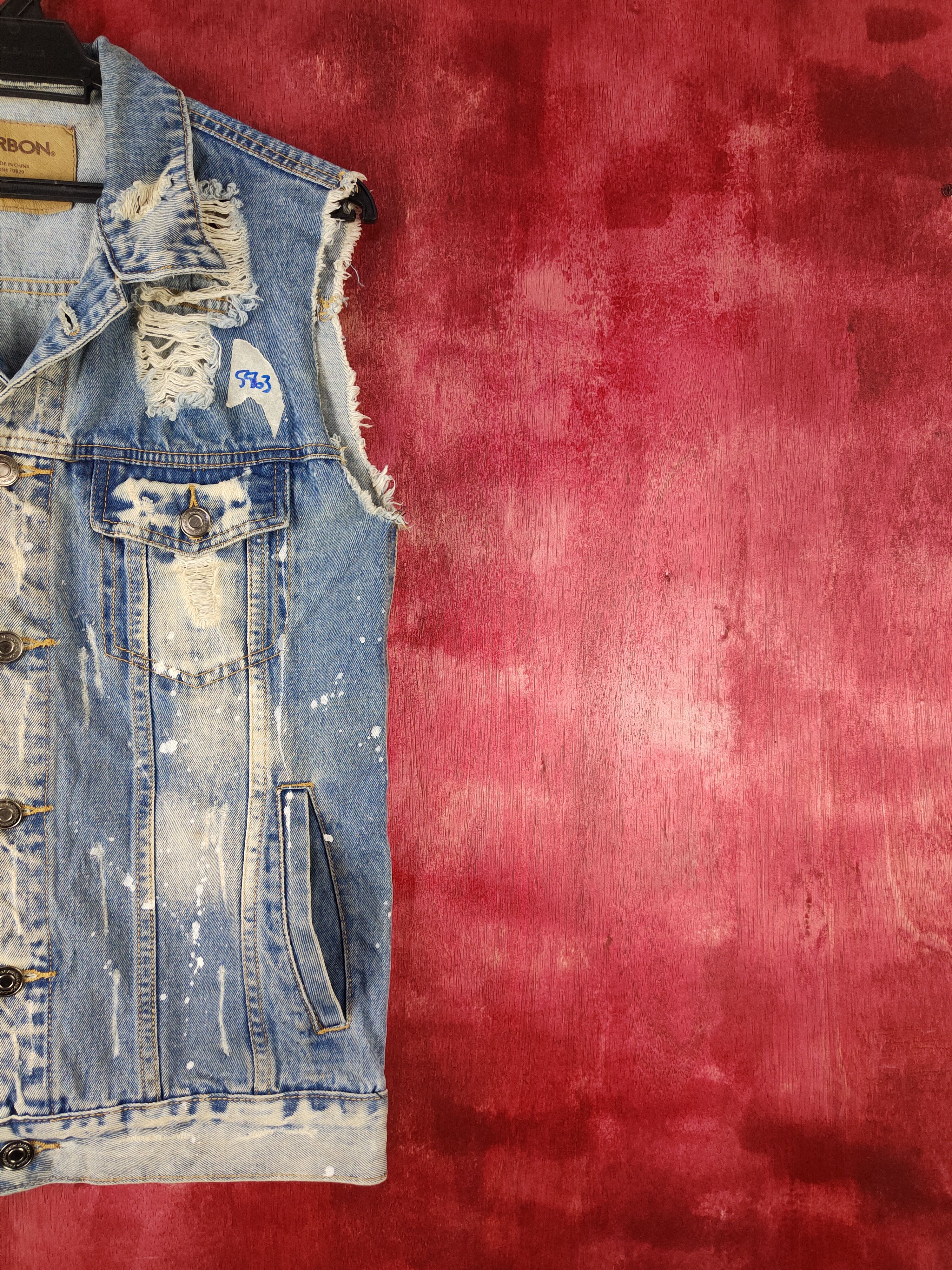 Band Tees Carbon Blue Ripped Distressed Denim Vests #S592 Size S / US 4 / IT 40 - 5 Thumbnail
