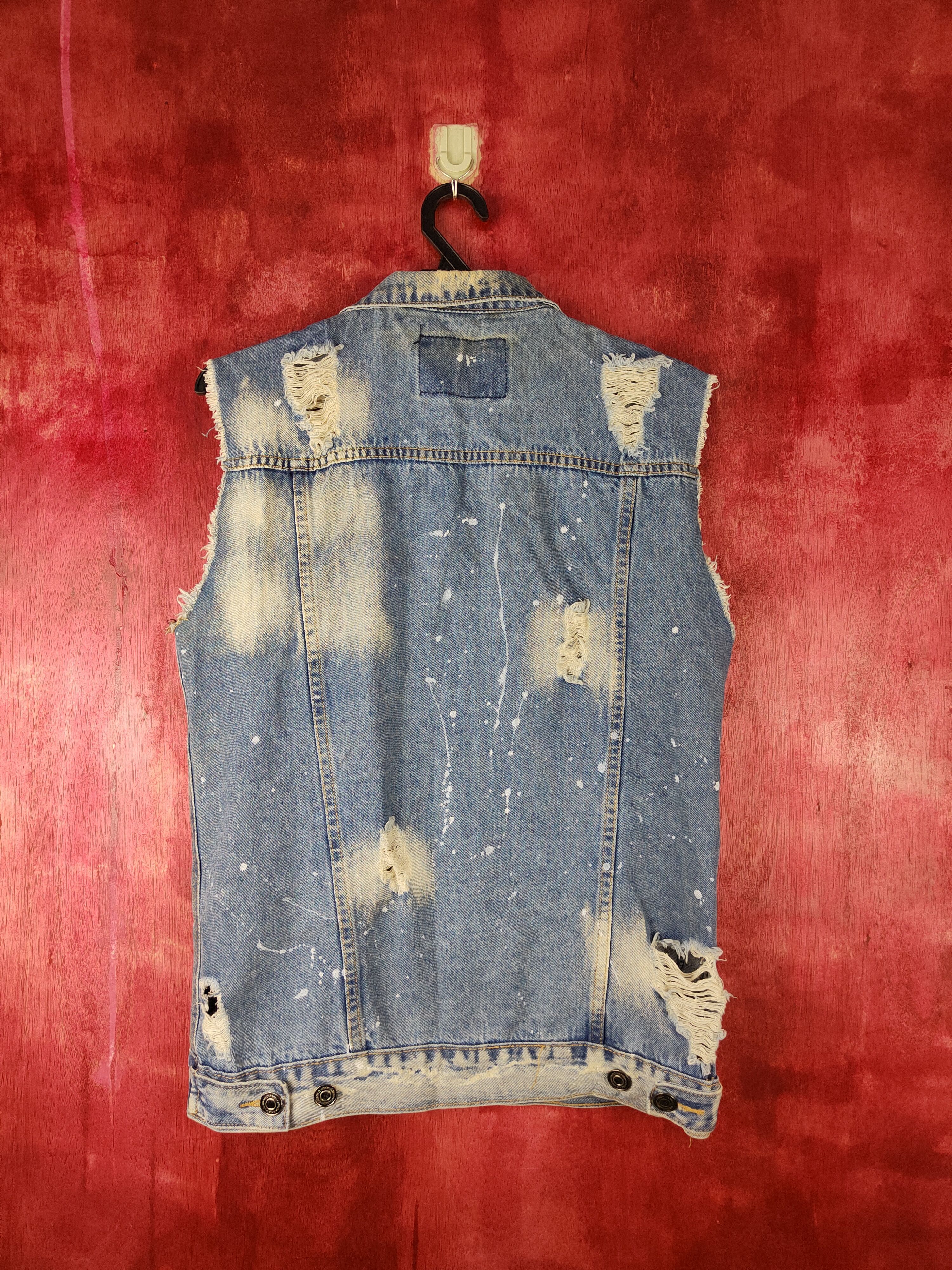 Band Tees Carbon Blue Ripped Distressed Denim Vests #S592 Size S / US 4 / IT 40 - 7 Thumbnail