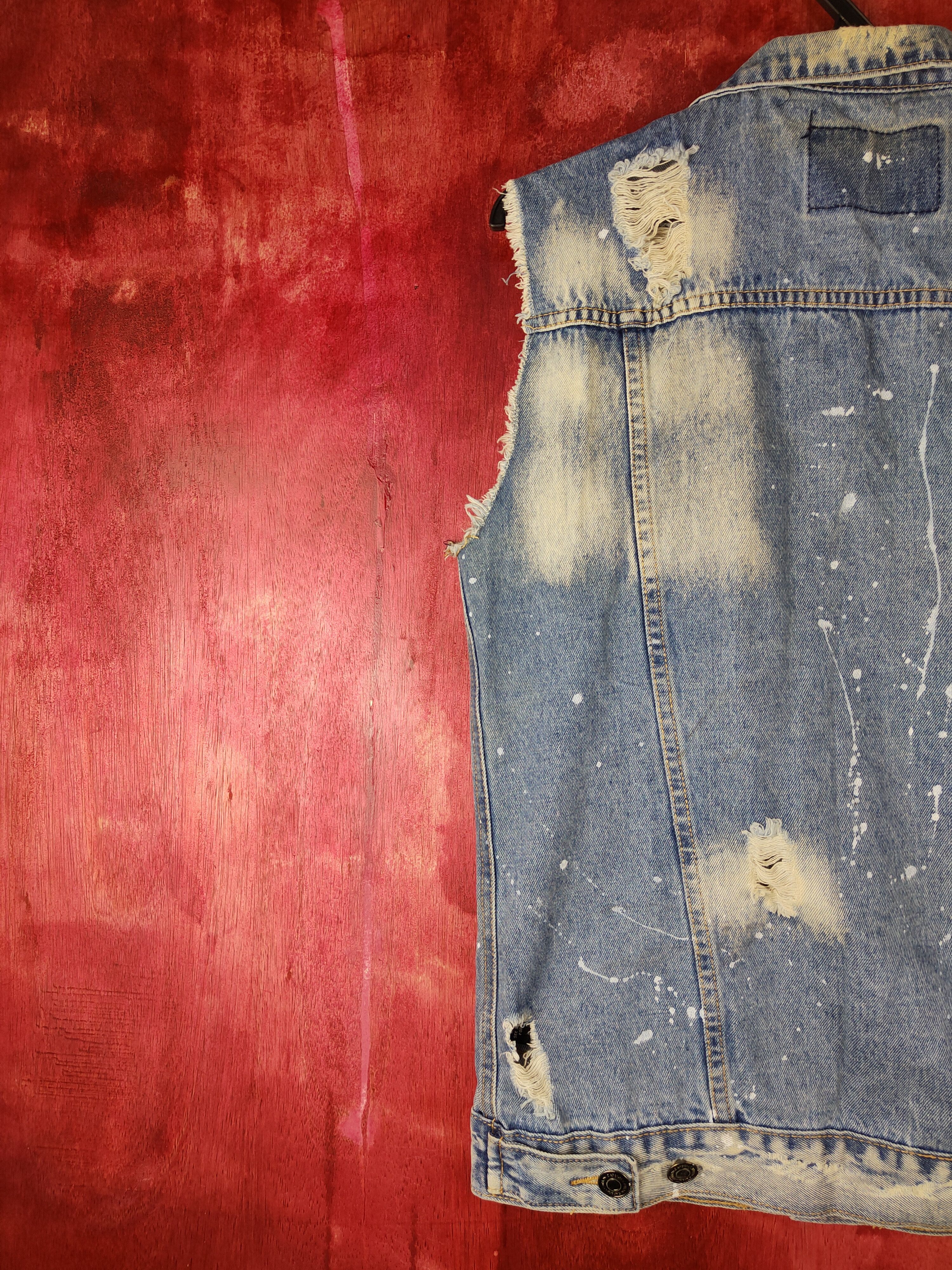 Band Tees Carbon Blue Ripped Distressed Denim Vests #S592 Size S / US 4 / IT 40 - 8 Thumbnail