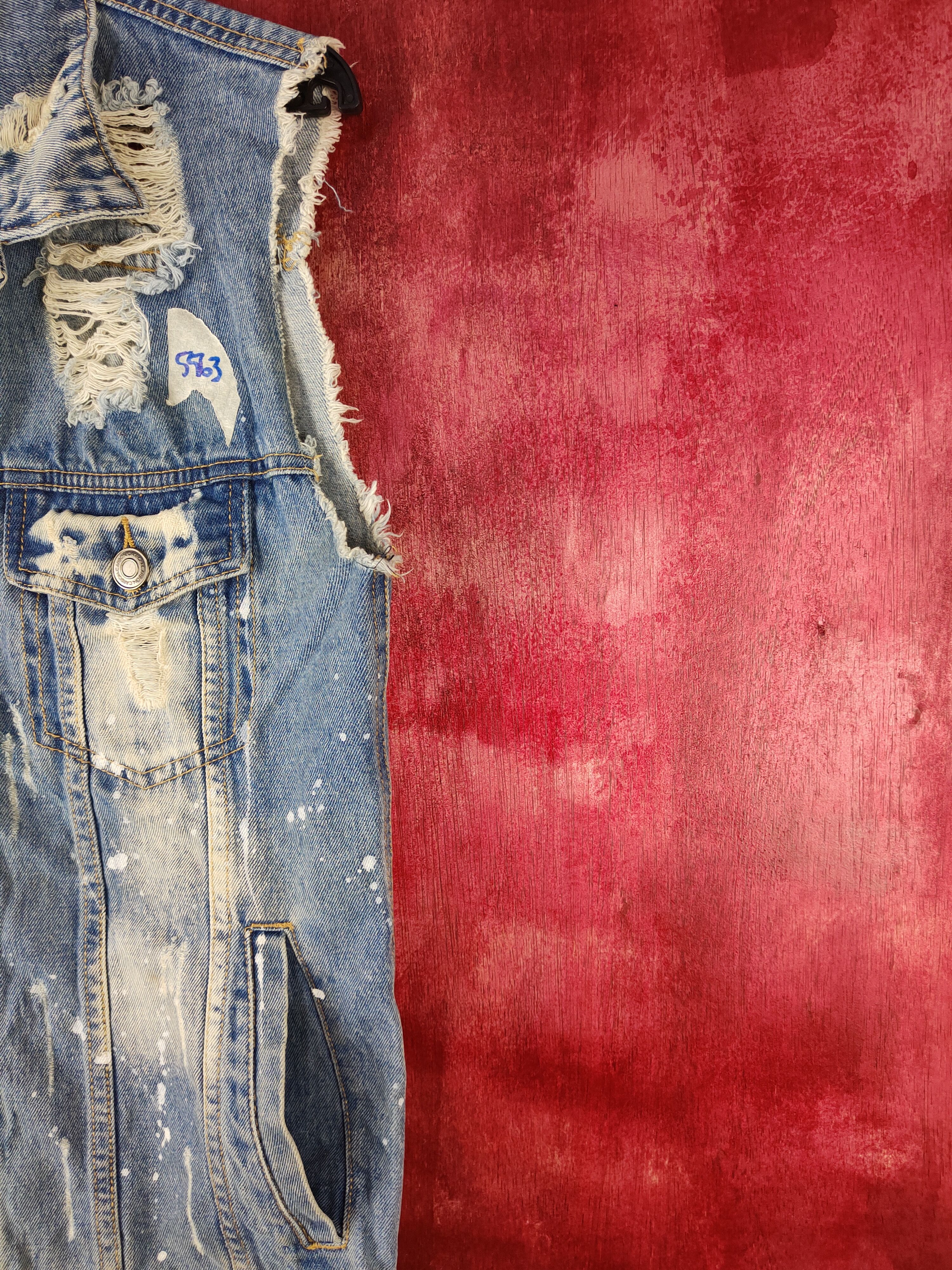Band Tees Carbon Blue Ripped Distressed Denim Vests #S592 Size S / US 4 / IT 40 - 6 Thumbnail
