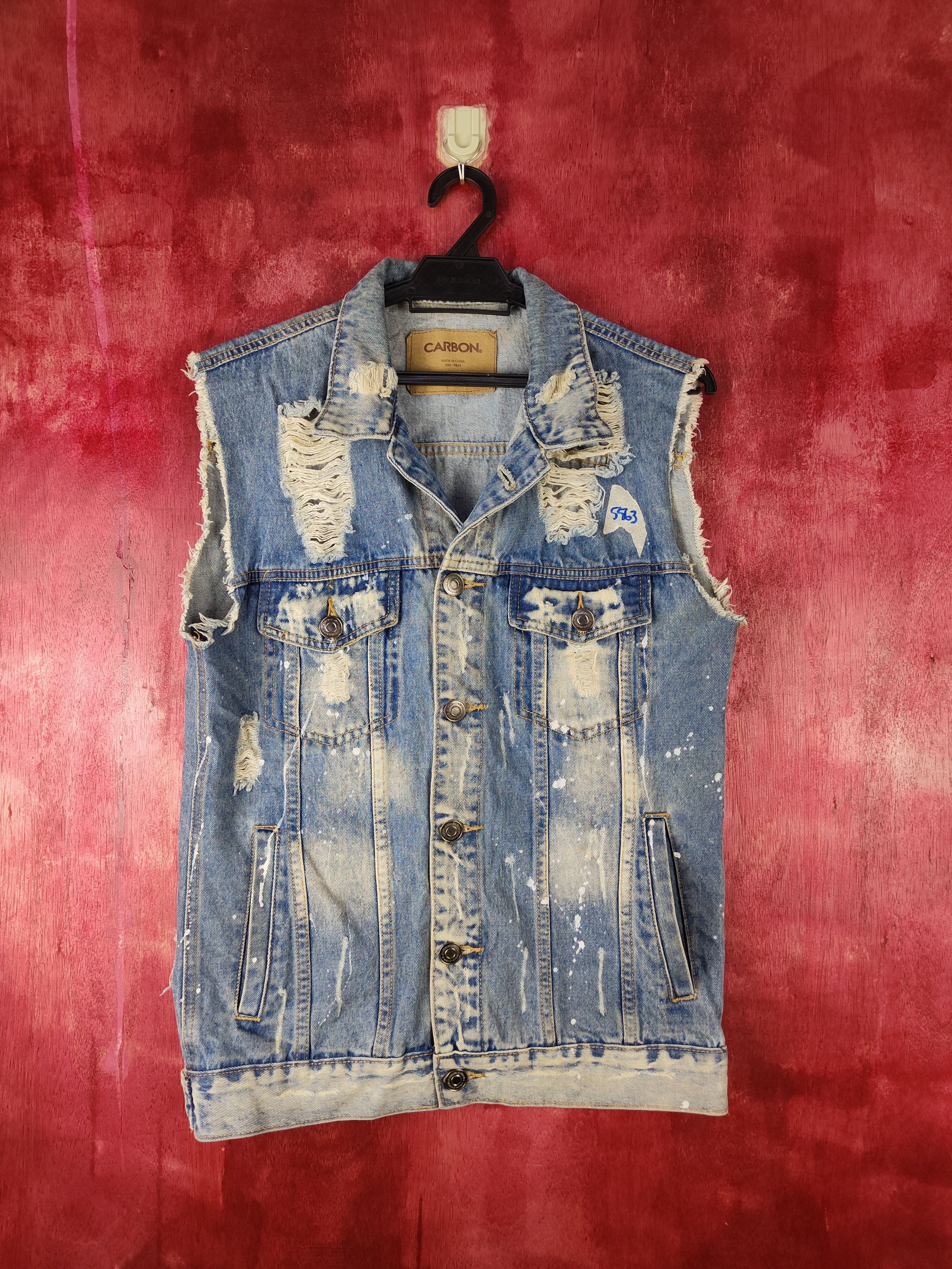 image of Carbon Blue Ripped Distressed Denim Vests S592 in Blue Denim, Women's (Size Small)