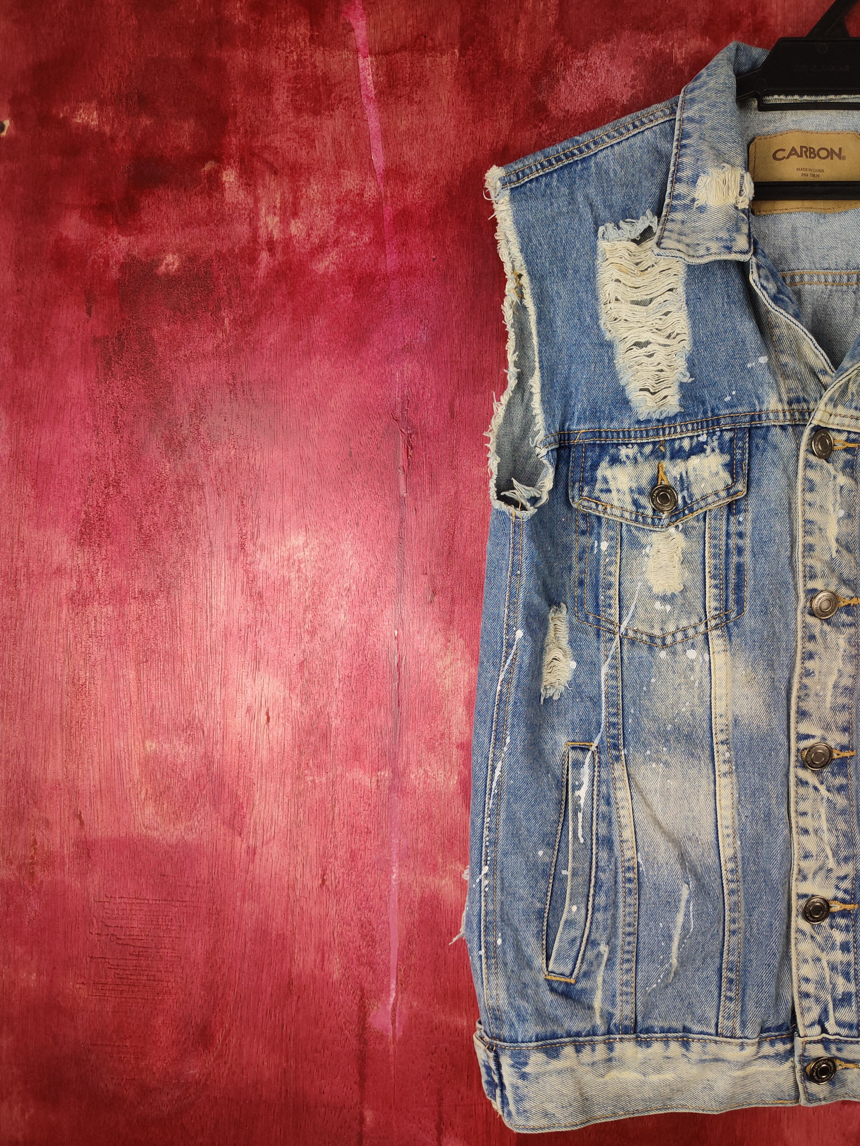 Band Tees Carbon Blue Ripped Distressed Denim Vests #S592 Size S / US 4 / IT 40 - 3 Thumbnail