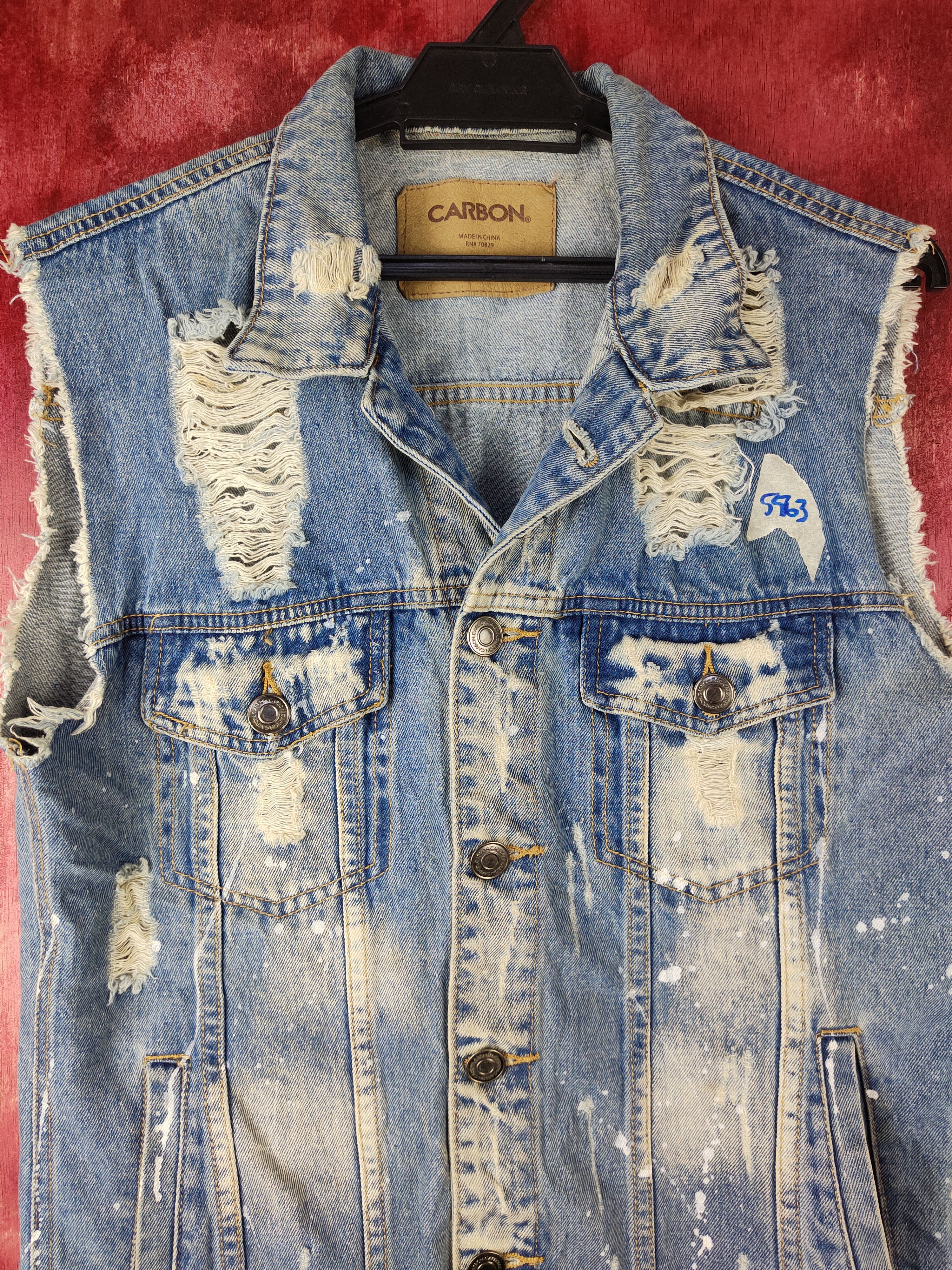 Band Tees Carbon Blue Ripped Distressed Denim Vests #S592 Size S / US 4 / IT 40 - 2 Thumbnail