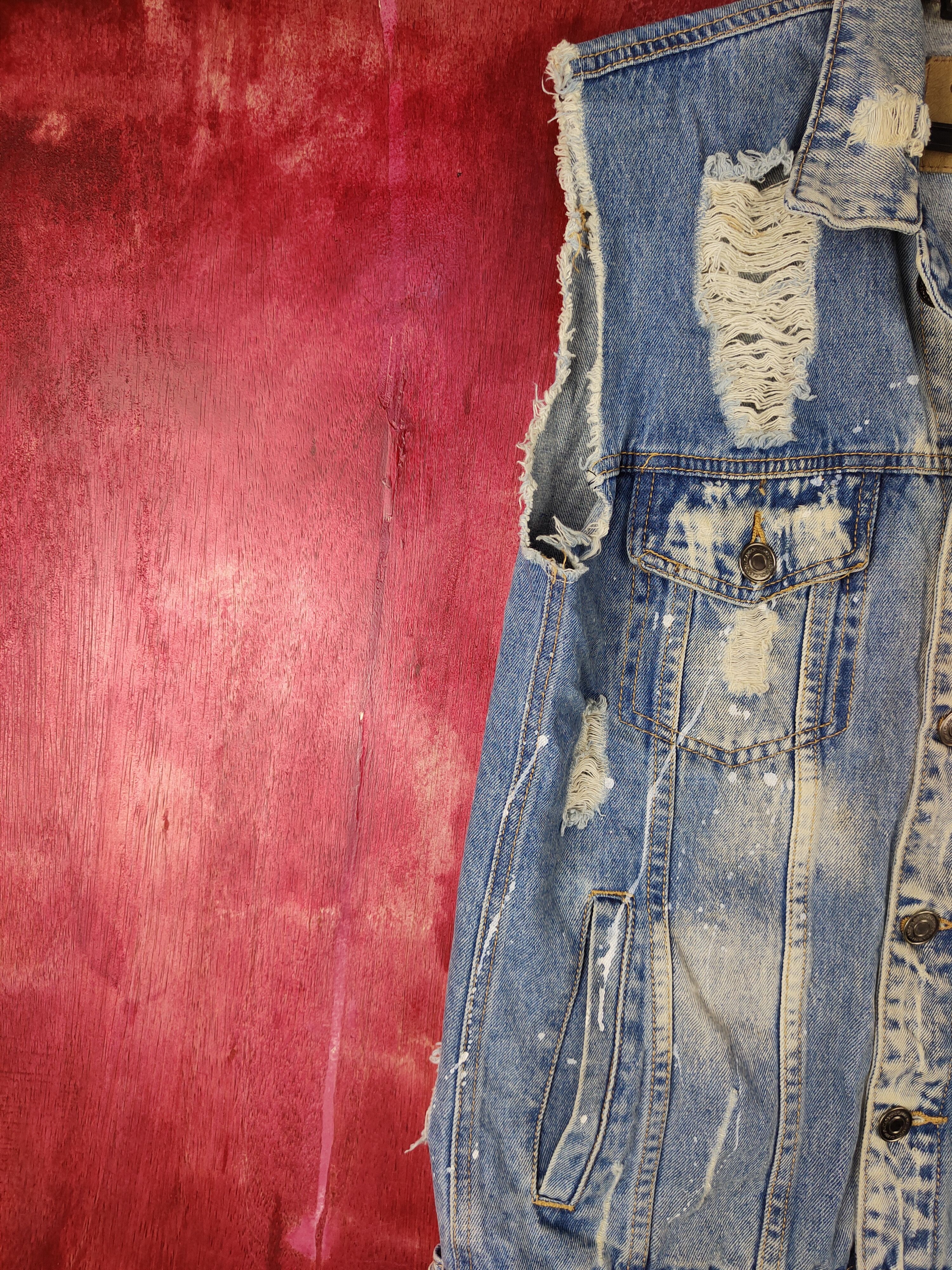 Band Tees Carbon Blue Ripped Distressed Denim Vests #S592 Size S / US 4 / IT 40 - 4 Thumbnail
