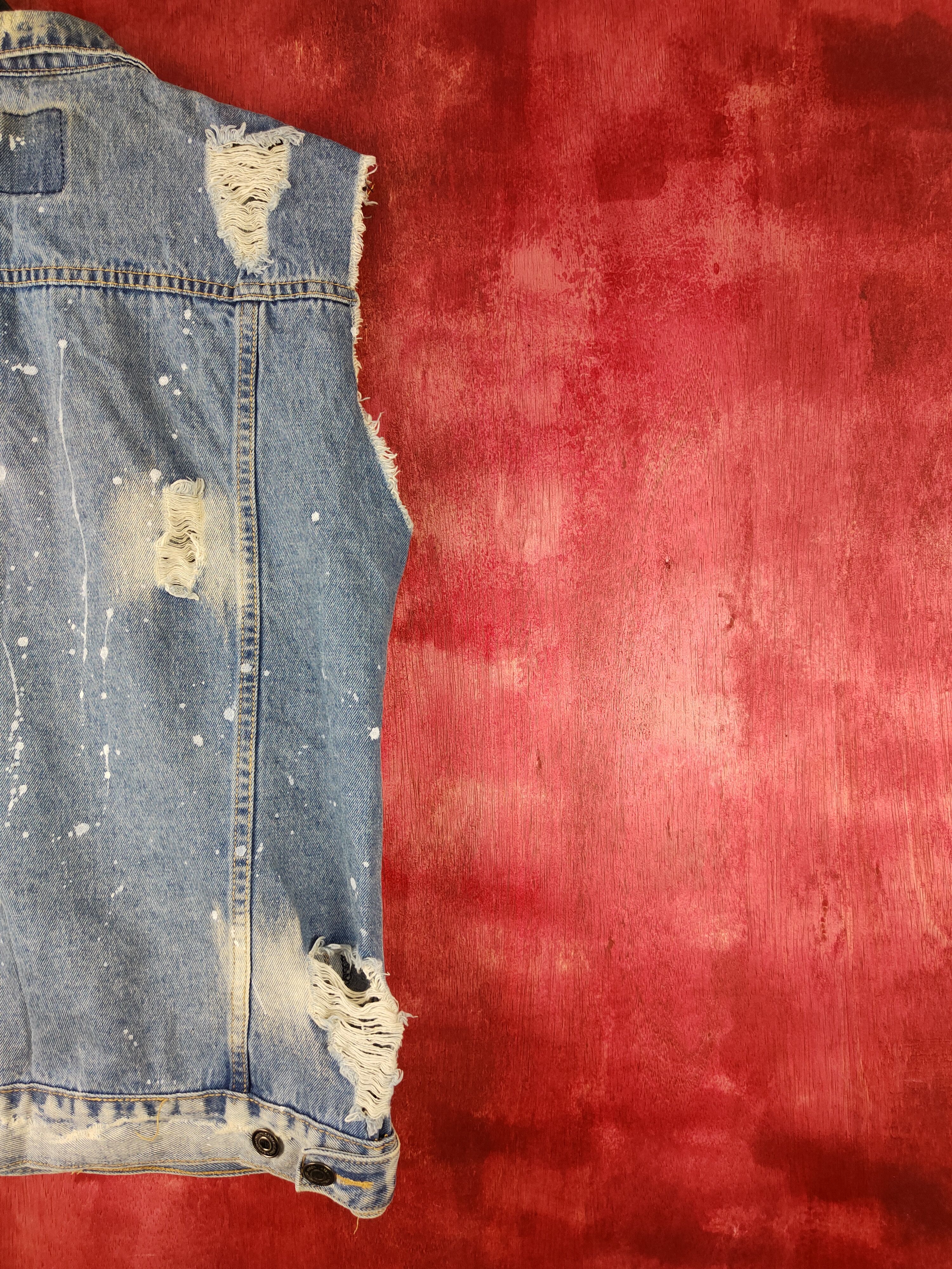 Band Tees Carbon Blue Ripped Distressed Denim Vests #S592 Size S / US 4 / IT 40 - 9 Thumbnail