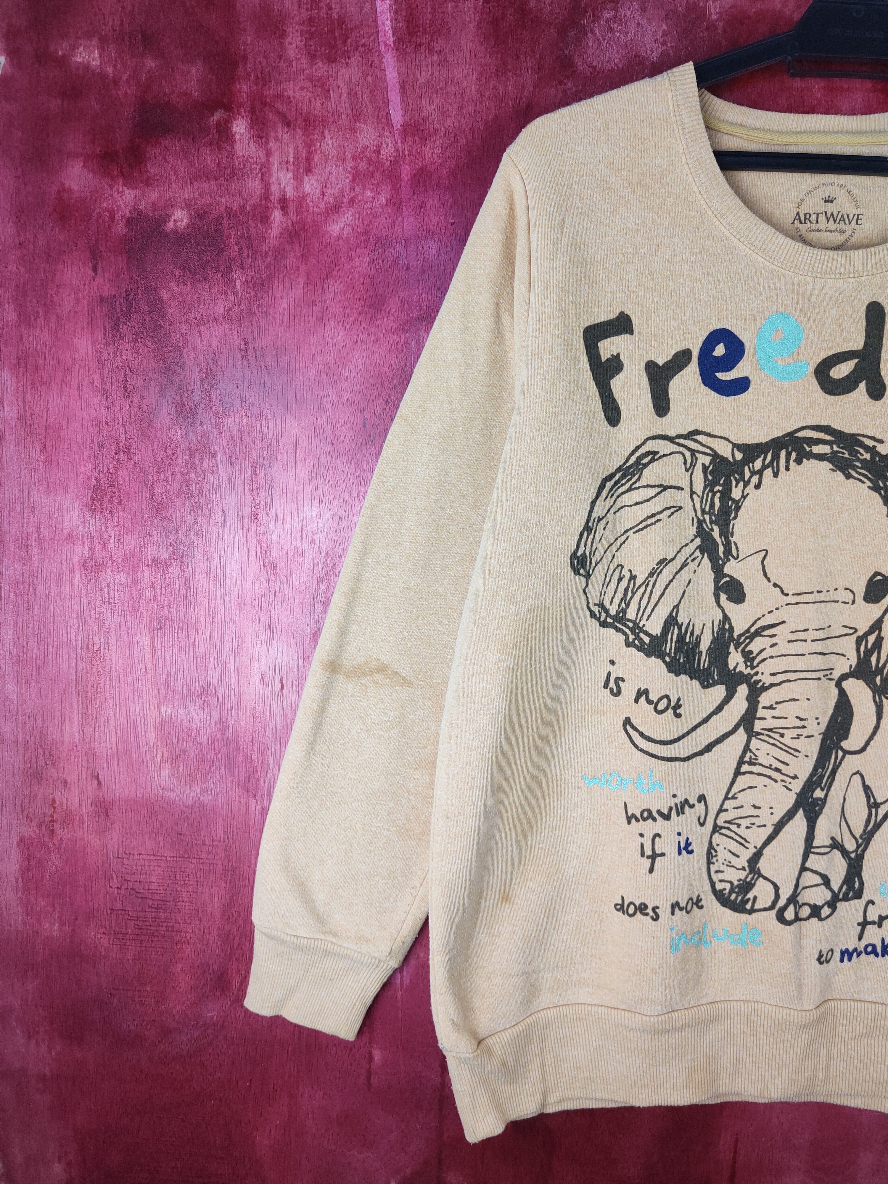 Japanese Brand × Vintage Art Wave-Freedom Elephant Mustard Sweatshirt #S593 Size L / US 10 / IT 46 - 3 Thumbnail