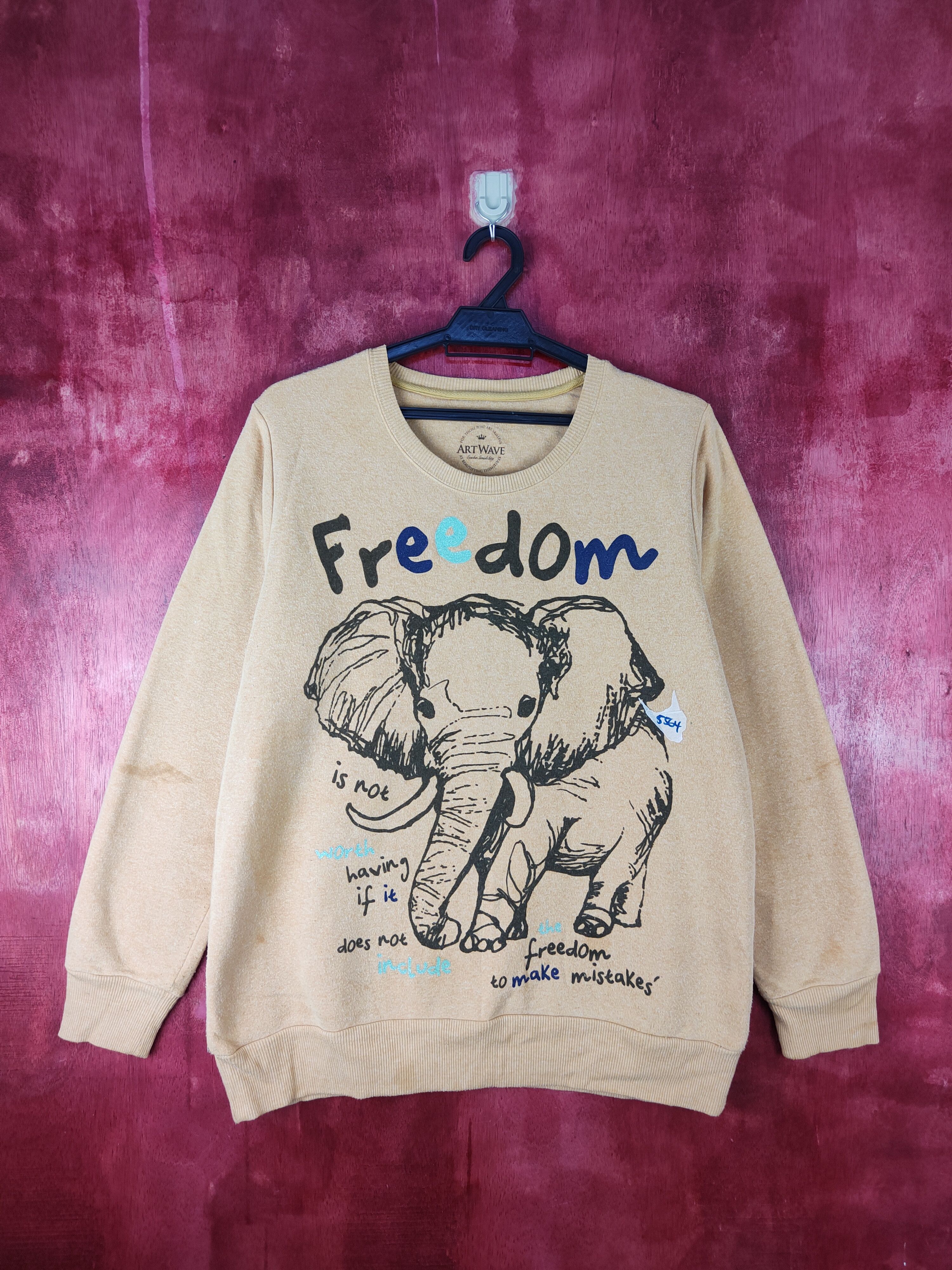 Japanese Brand × Vintage Art Wave-Freedom Elephant Mustard Sweatshirt #S593 Size L / US 10 / IT 46 - 1 Thumbnail