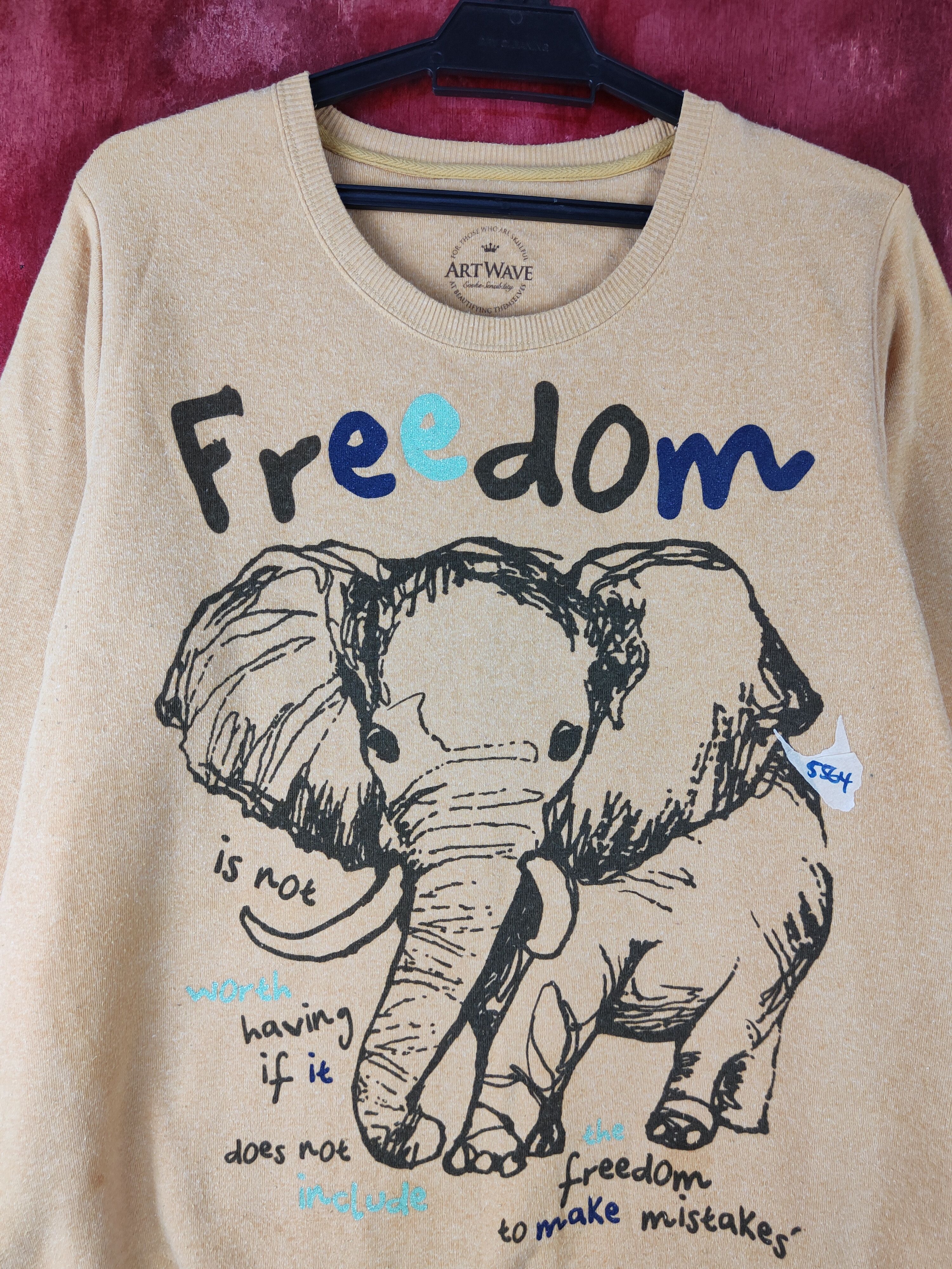 Japanese Brand × Vintage Art Wave-Freedom Elephant Mustard Sweatshirt #S593 Size L / US 10 / IT 46 - 2 Thumbnail