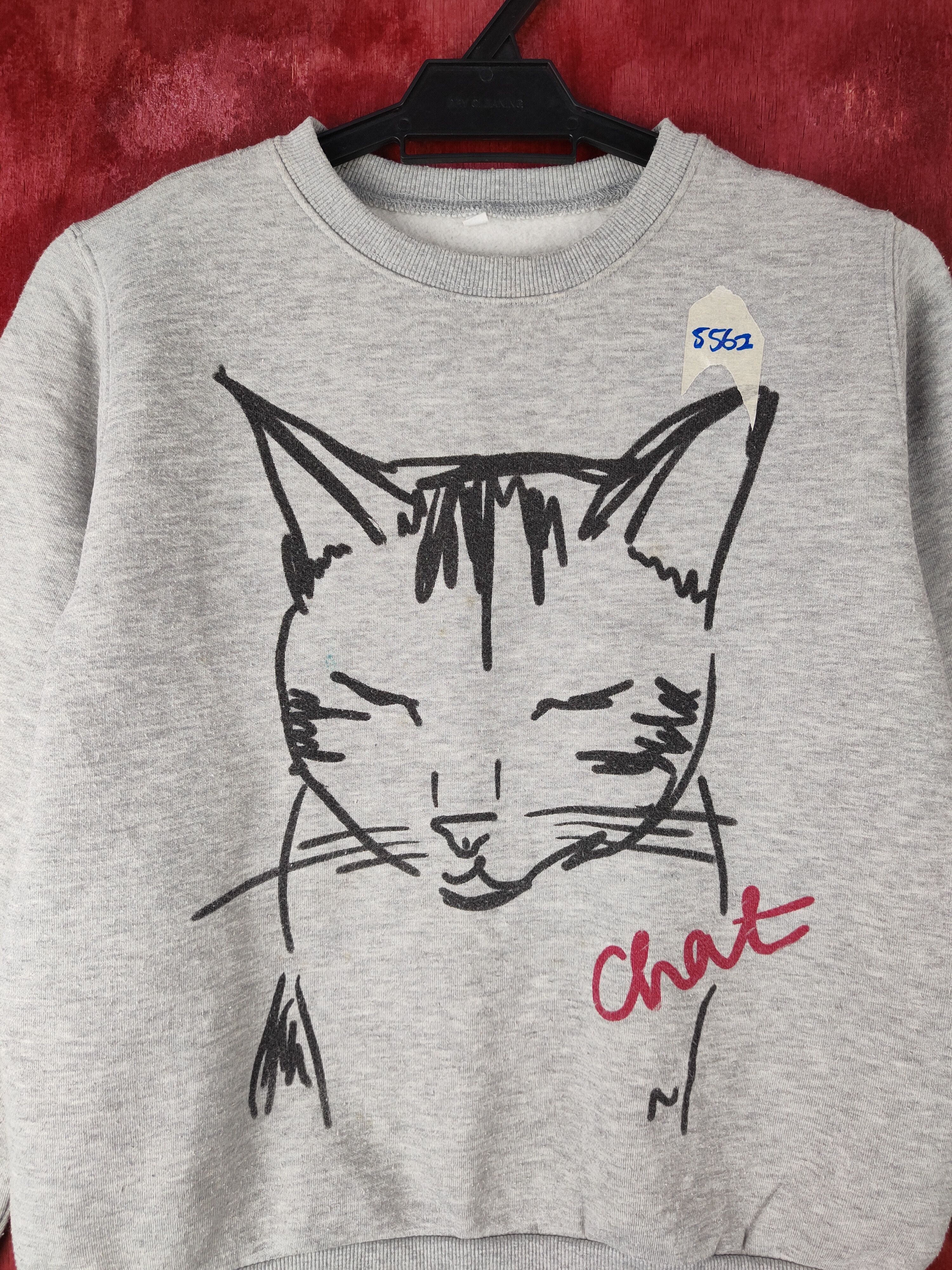 Japanese Brand × Vintage Chat-Cat big cat Gray Sweatshirt #S591 Size S / US 4 / IT 40 - 2 Thumbnail