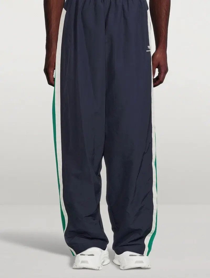 image of Balenciaga Sporty B Oversized Wide Leg Track Pants in Navy, Men's (Size 32)