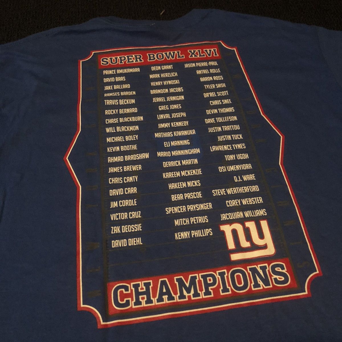 NFL Vintage Super Bowl XLVI 46 Champions NY Giants Roster Tee Size US L / EU 52-54 / 3 - 9 Thumbnail