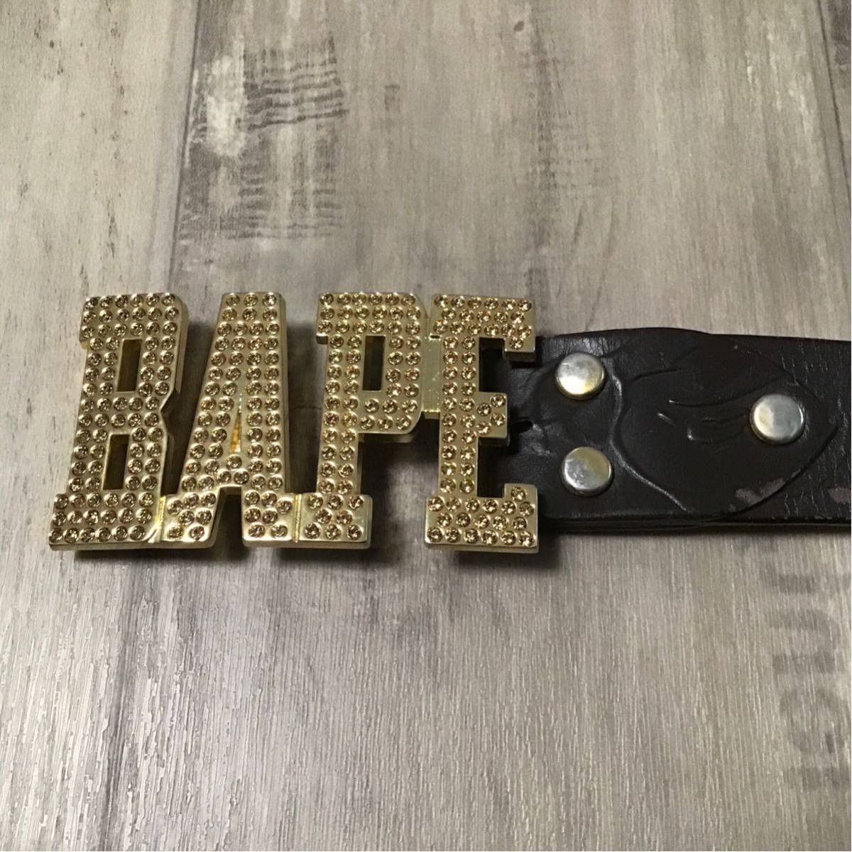 Bape × Nigo × Swarovski BAPE Gold Swarovski BAPE camo embossed leather belt ape Size ONE SIZE - 2 Thumbnail