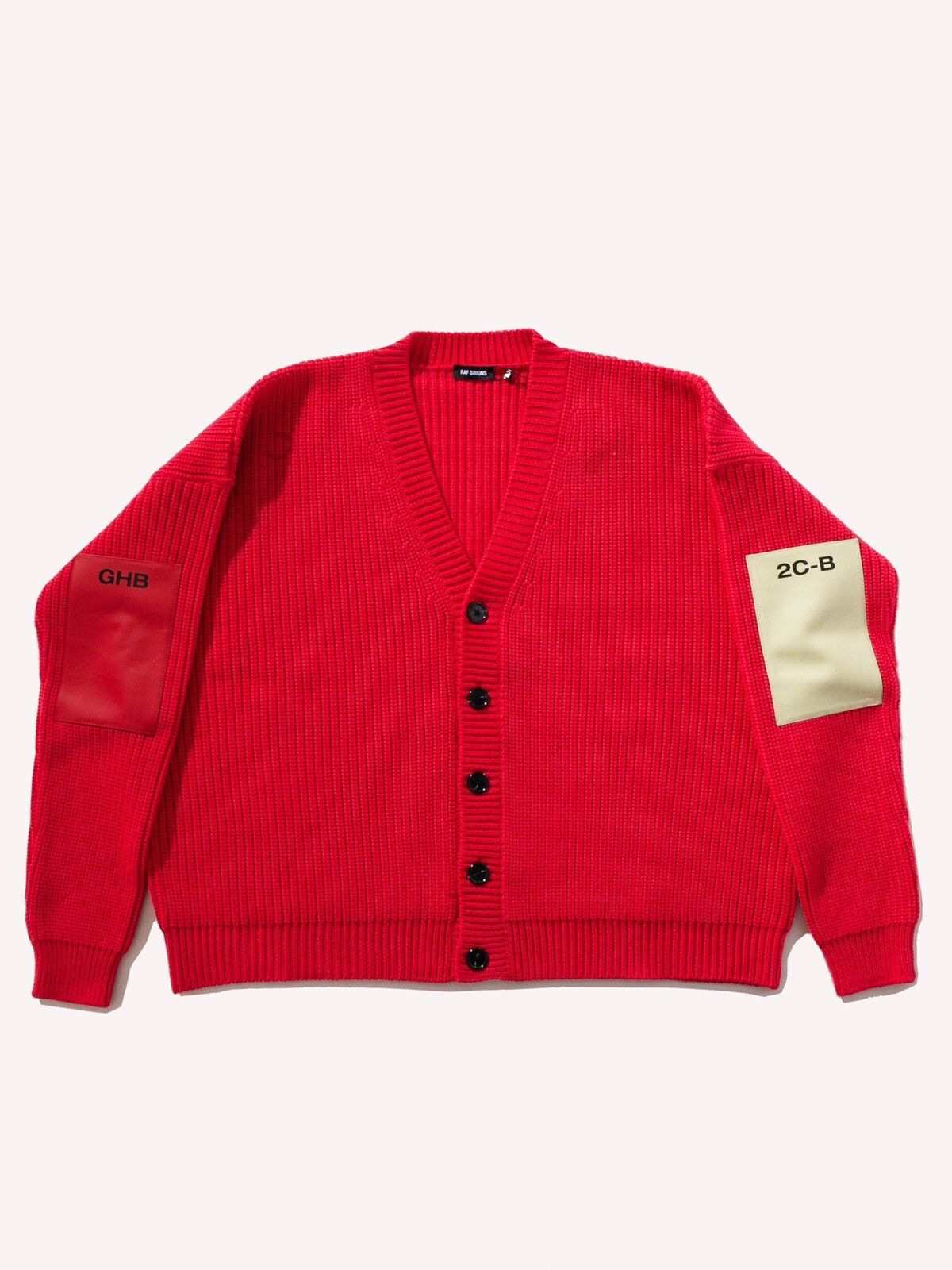 Pre-owned Raf Simons Wool Cardigan With Leather Patches In Red