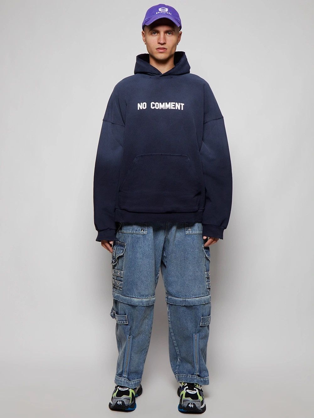 image of Balenciaga No Comment Hoodie in Navy, Men's (Size Medium)