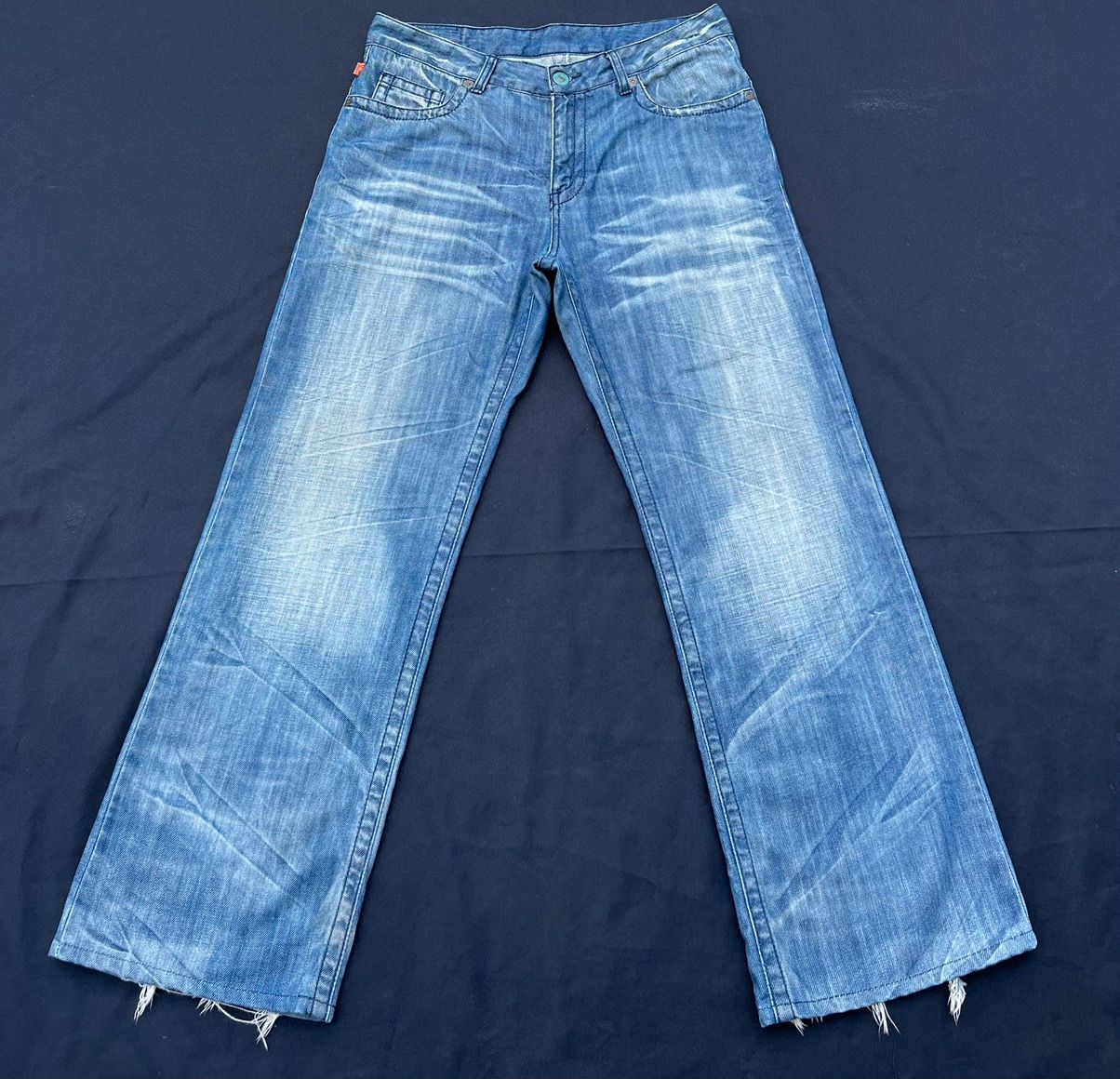 Pre-owned Robins Jeans Robin's Jeans Distress Fade Blue Denim Wide Leg Jeans In Multicolor