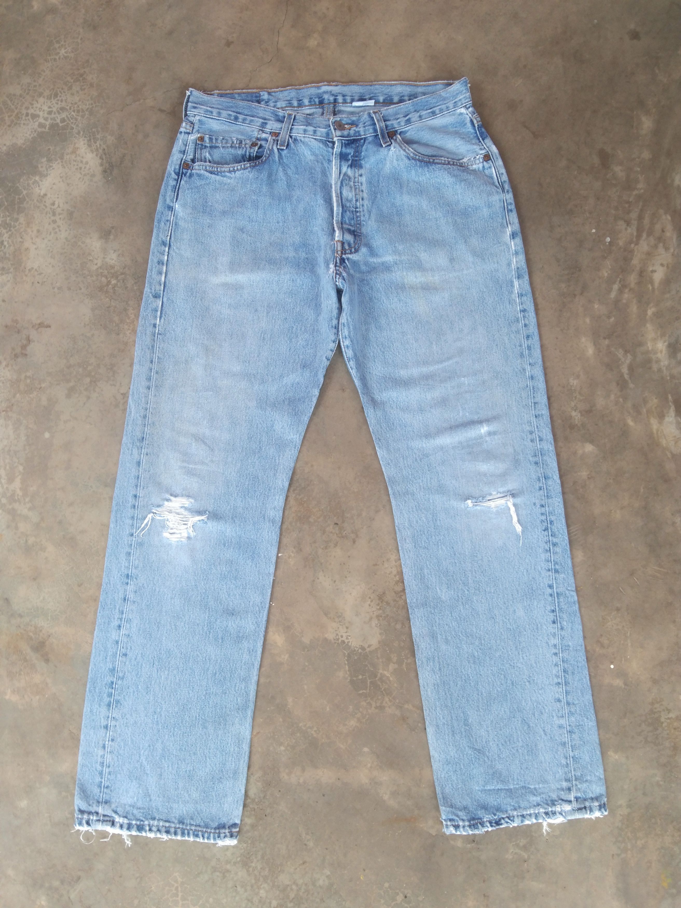 image of Levis x Vintage Levi's 501 Light Wash Distressed Jeans 34X31 in Blue, Men's