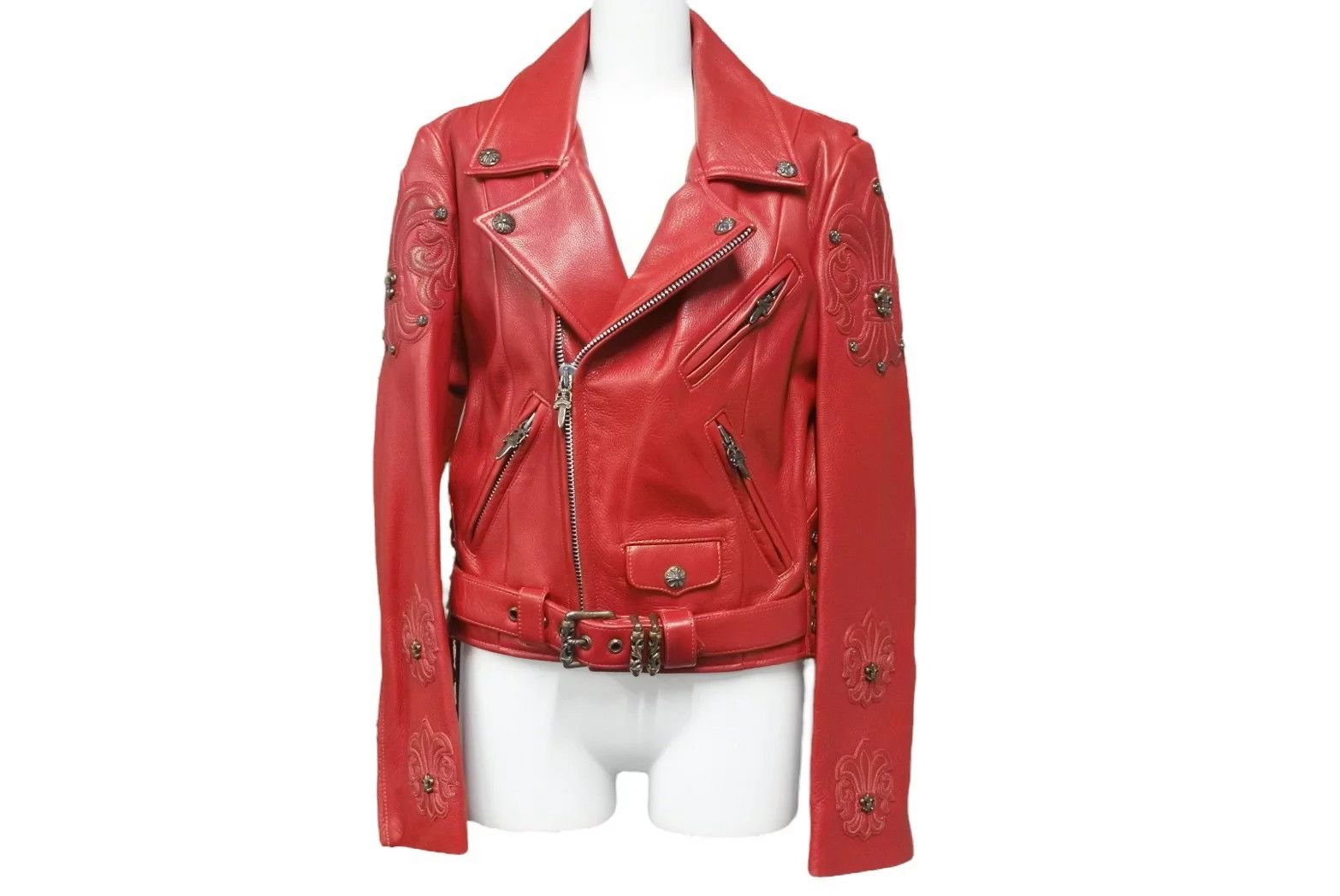 image of Chrome Hearts Jj Dean Rider Jacket in Red, Men's (Size Medium)