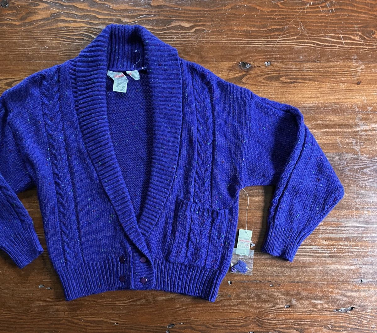 Vintage Vintage NWT 80’s Speckled Cowl Neck Knit Cardigan Sweater Size L / US 10 / IT 46 - 1 Thumbnail