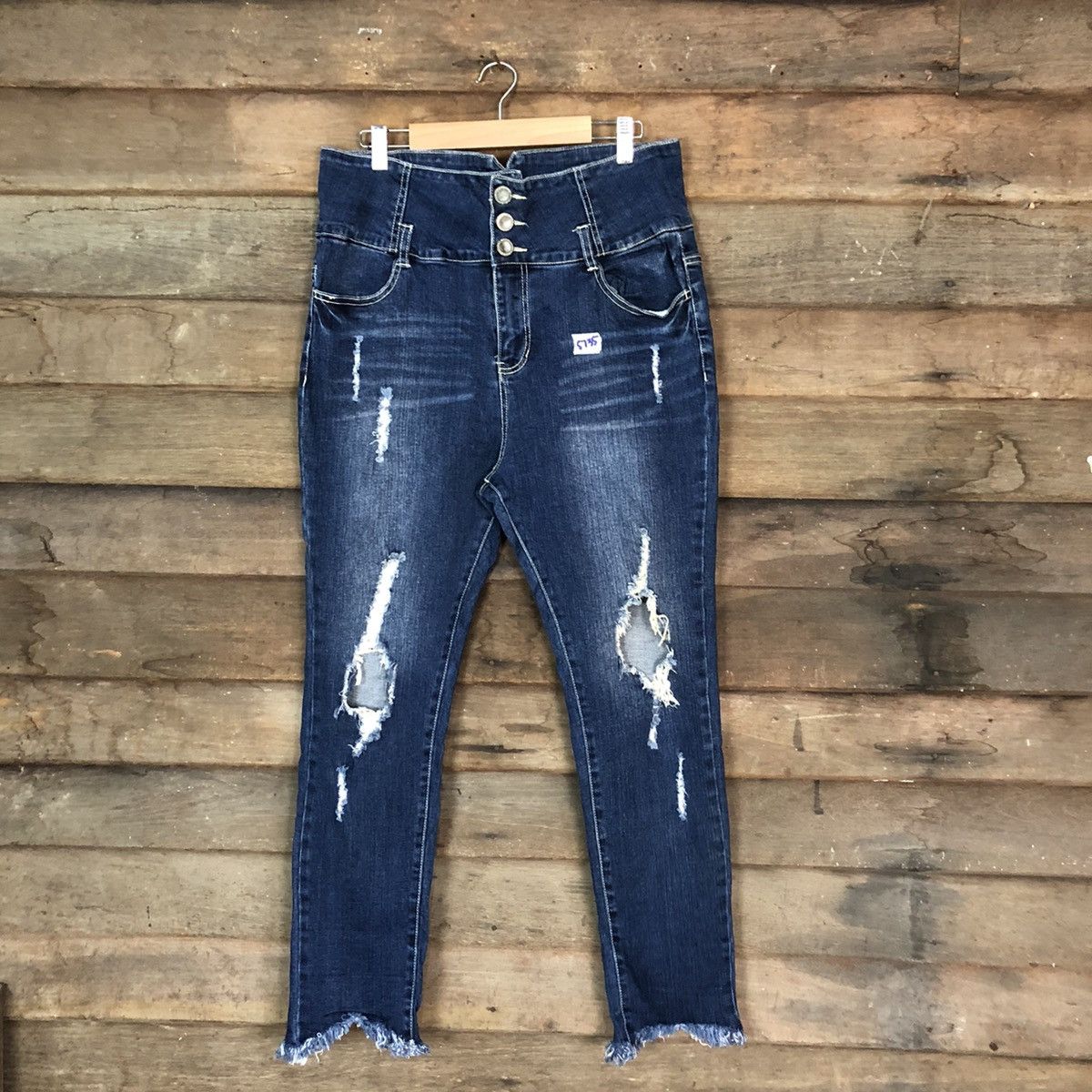 Japanese Brand Avail Mode Blue Distressed Denim Pants #5735 Size 31" - 1 Thumbnail