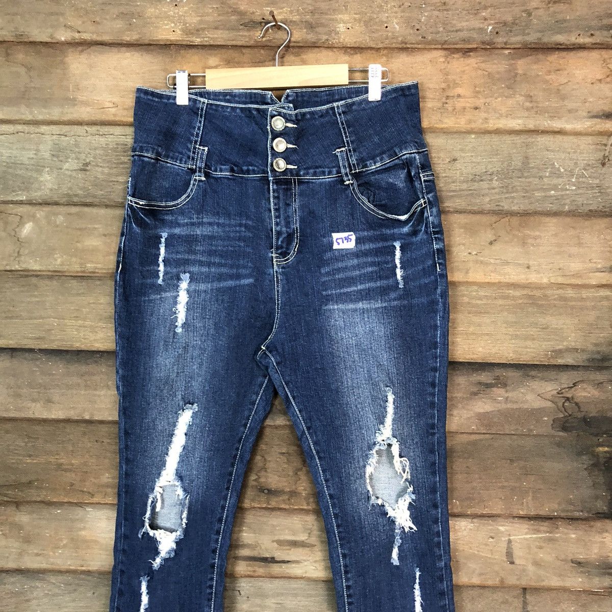 Japanese Brand Avail Mode Blue Distressed Denim Pants #5735 Size 31" - 2 Thumbnail