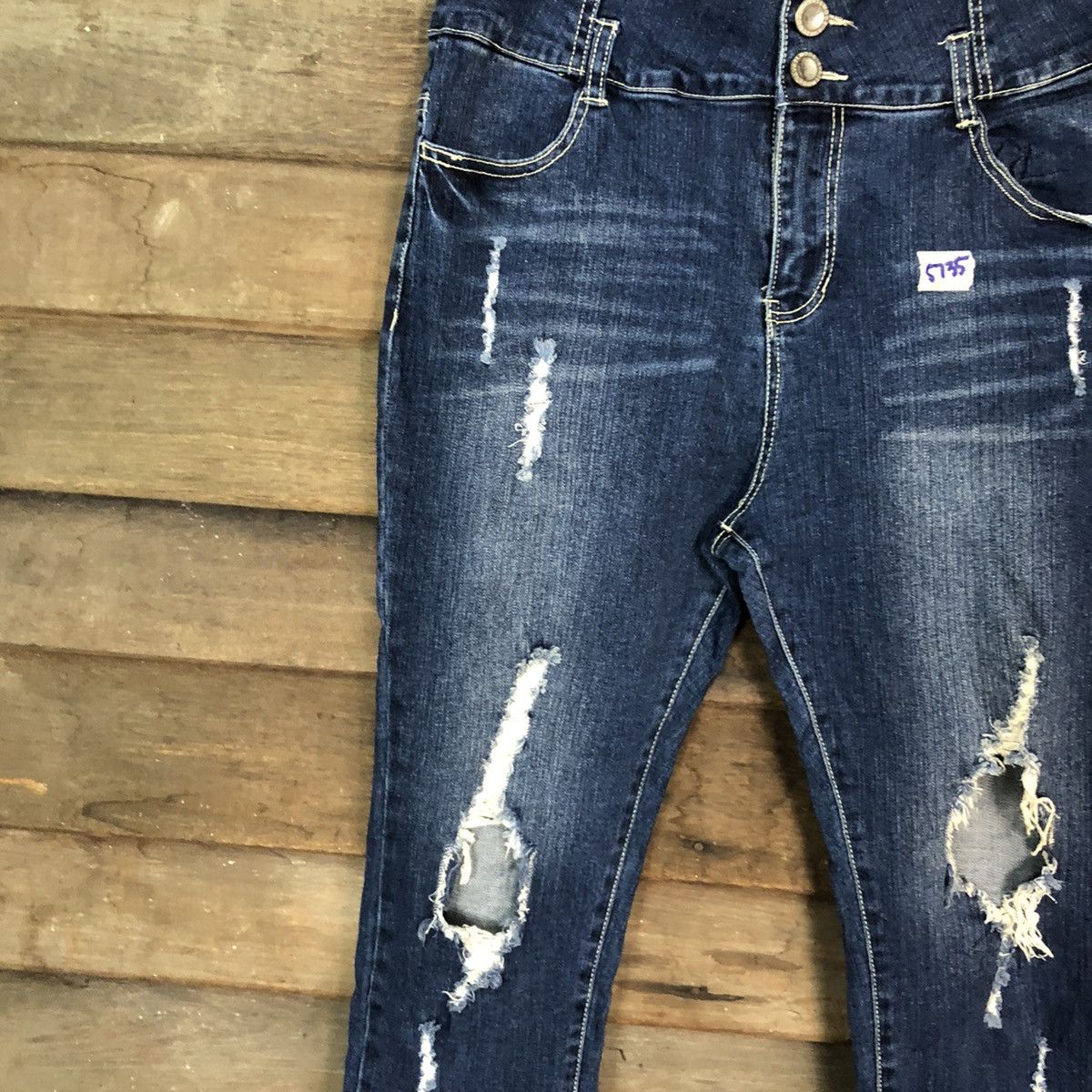 Japanese Brand Avail Mode Blue Distressed Denim Pants #5735 Size 31" - 6 Thumbnail