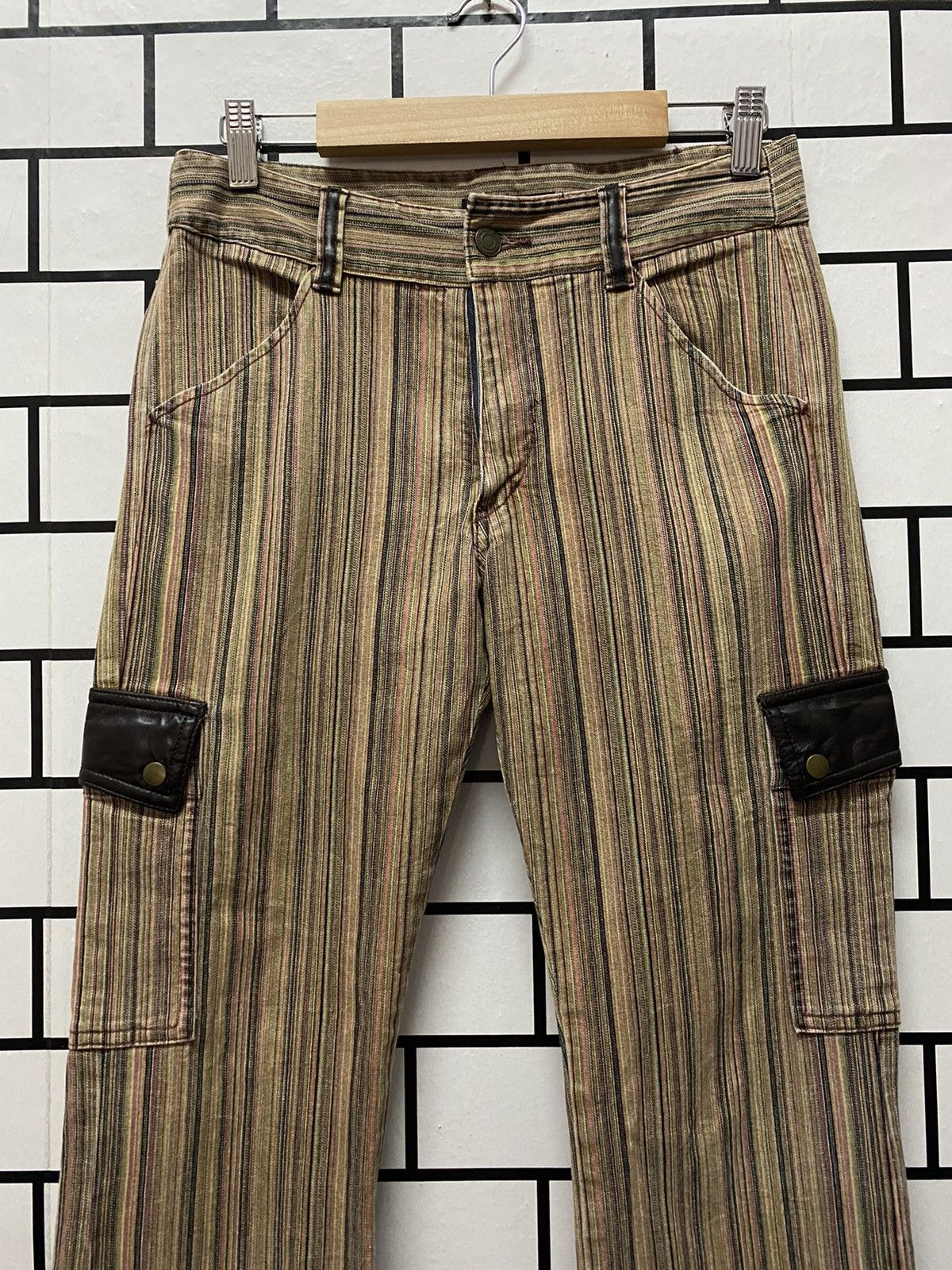 Designer × Japanese Brand Japan Designer Mixt Cargo Striped Flared Pants Size US 28 / EU 44 - 4 Thumbnail