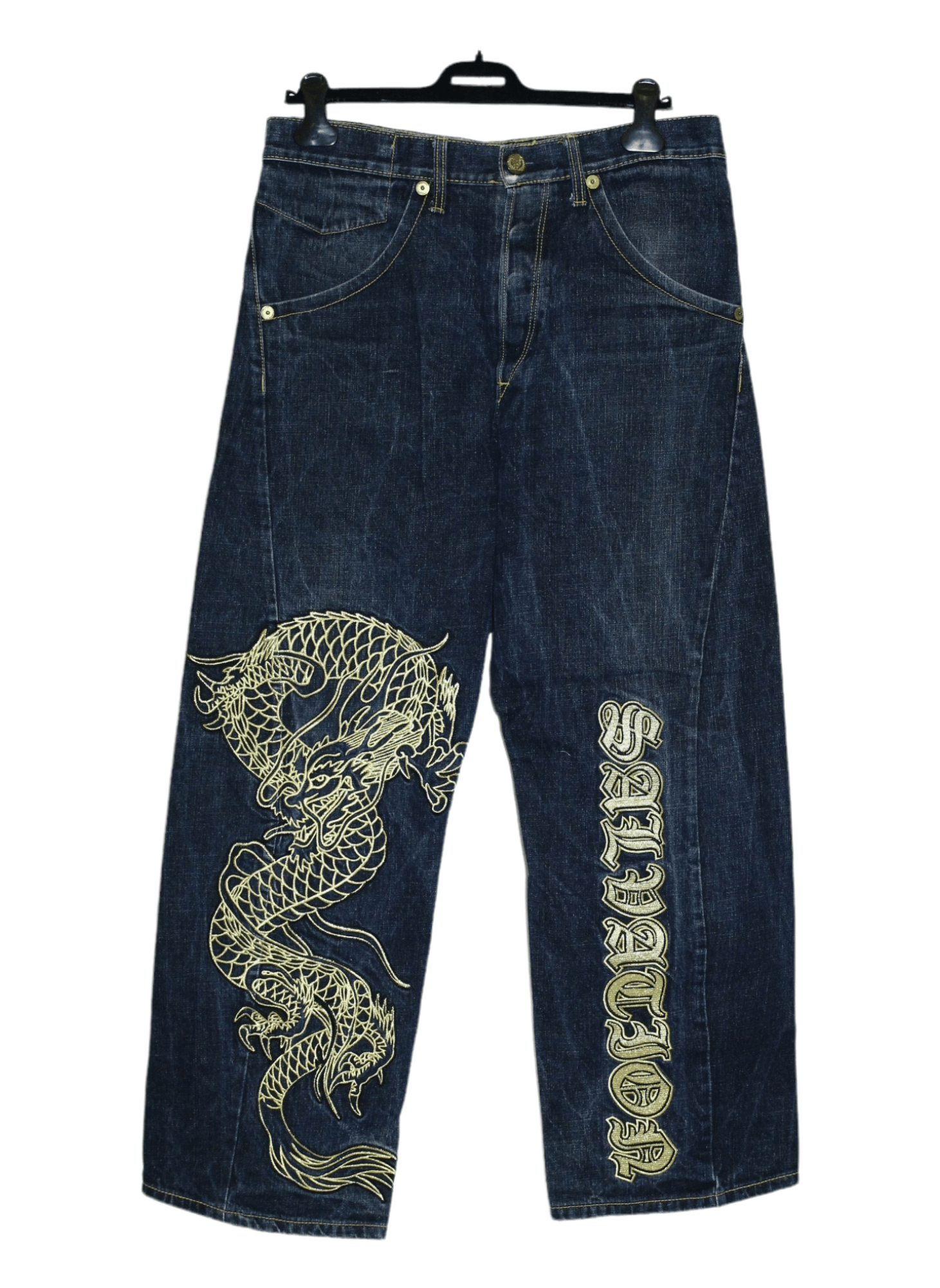 🔥STEALS🔥 Riddle Brand Dragon Embroidery Baggy Raw Jeans