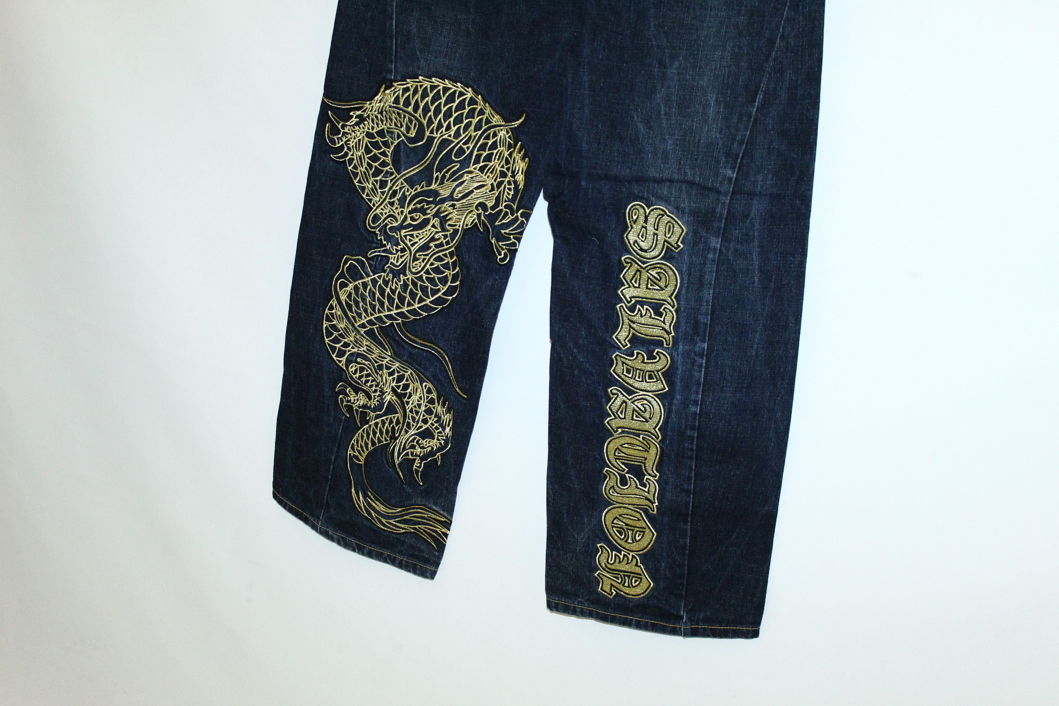 Japanese Brand 🔥STEALS🔥 Riddle Brand Dragon Embroidery Baggy Raw Jeans Size US 34 / EU 50 - 4 Thumbnail