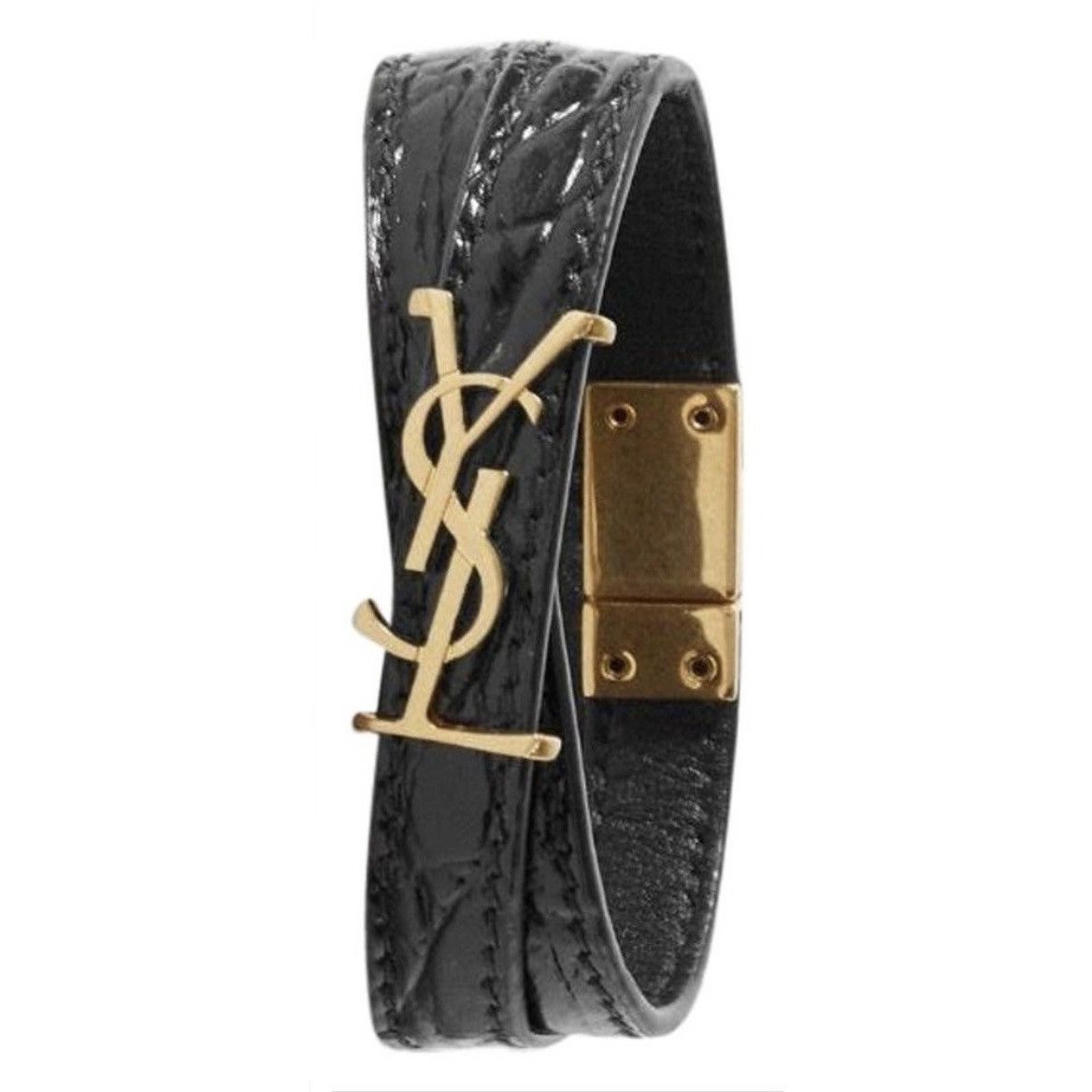 YSL logo monogram crocodile double strap bracelet