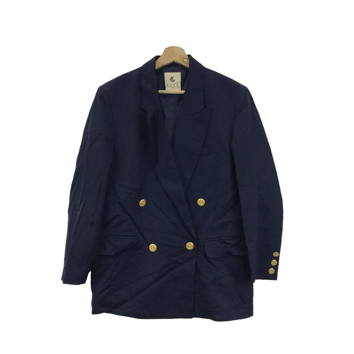 Vtg 90’ ELLE PARIS SPORTS Blue Peacoat Double Breasted