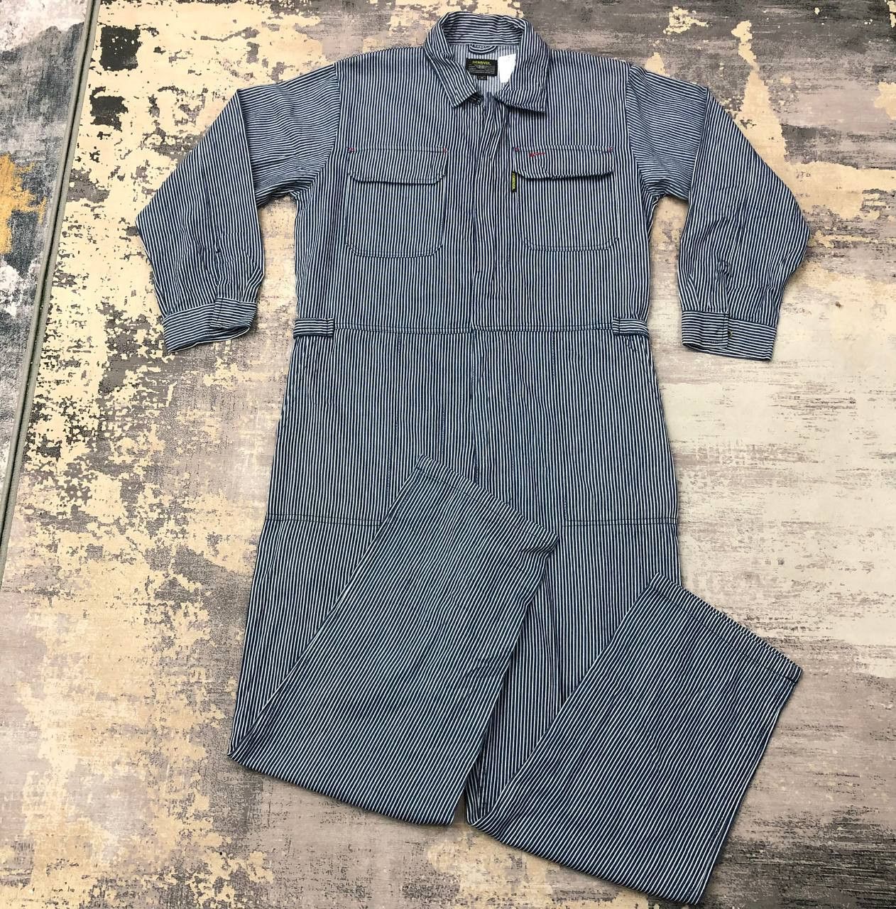 Japanese Brand P691 EVENRIVER HICKORY STRIPED CARPENTER COVERALLS Size US L / EU 52-54 / 3 - 2 Thumbnail