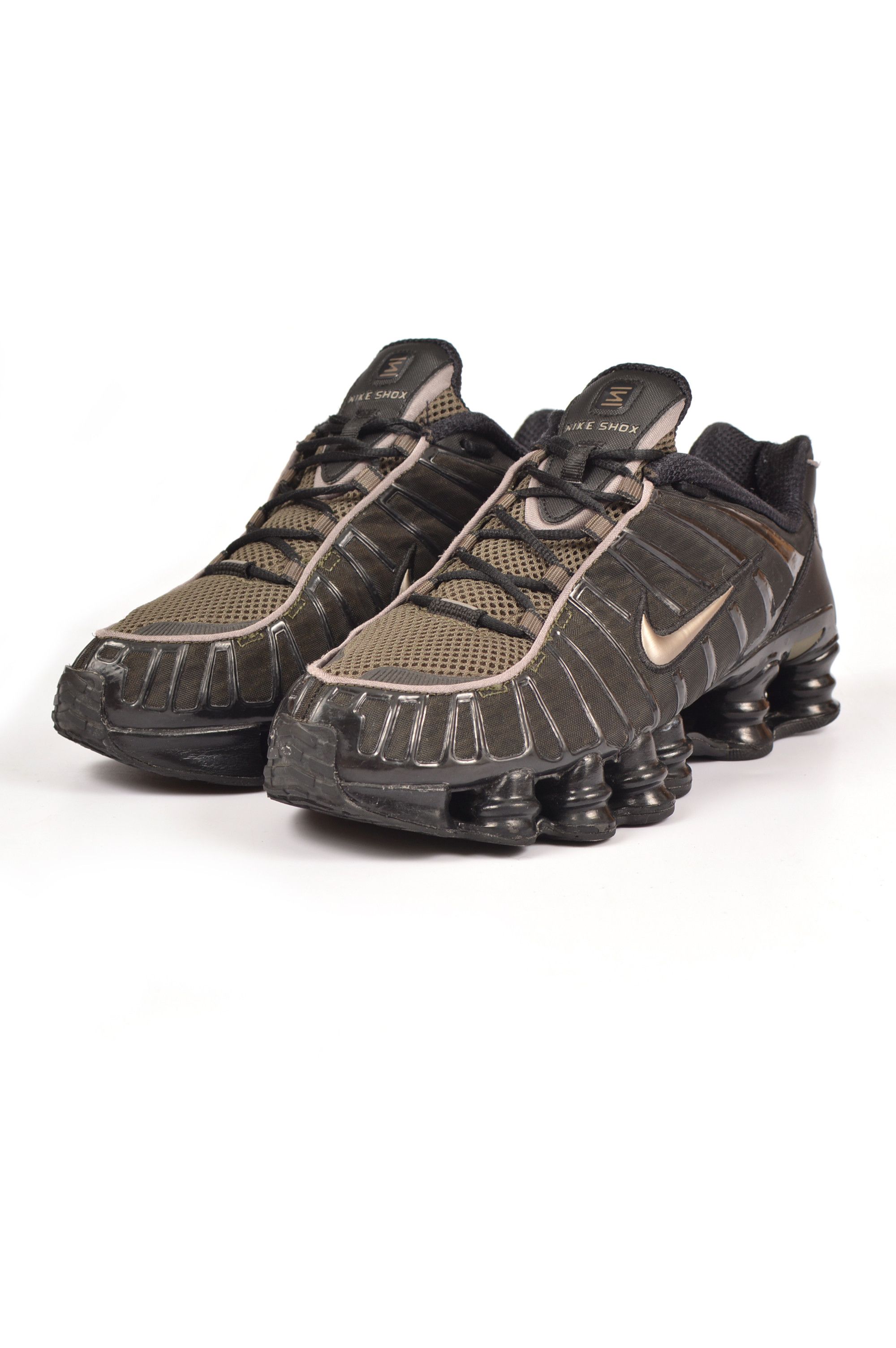 image of Nike Shox Tl Black Metallic Pewter Cargo Khaki Trainers Shoes, Men's (Size 9)