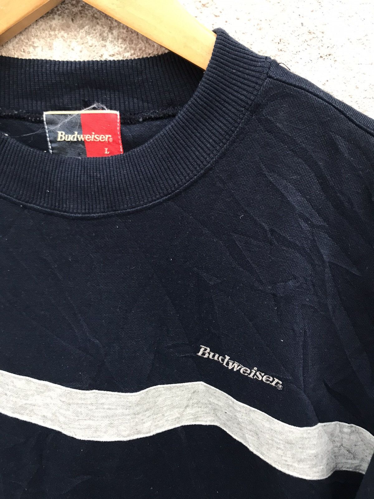 Sweat-shirt Vintage Lee Années 90 Motif Budweiser Busch - Taille L, Blanc, Occasion Bon état (USA)