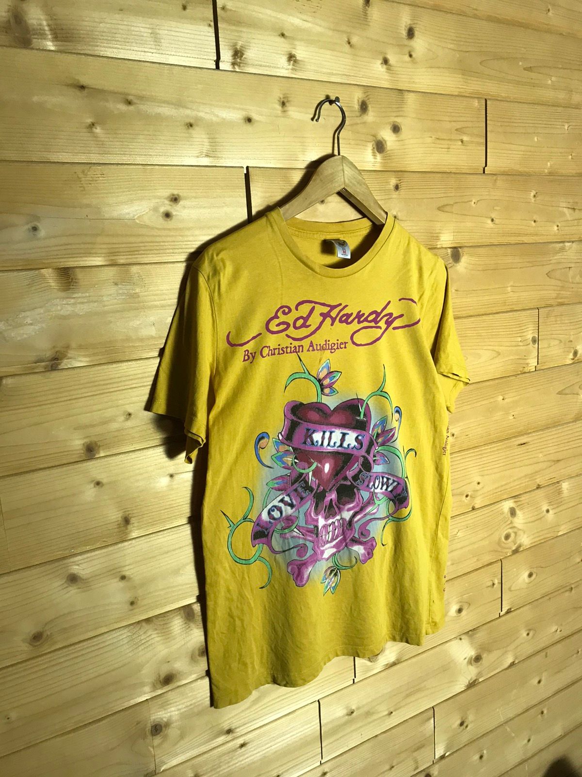 Pre-owned Ed Hardy X Vintage Ed Hardy T-shirt In Yellow