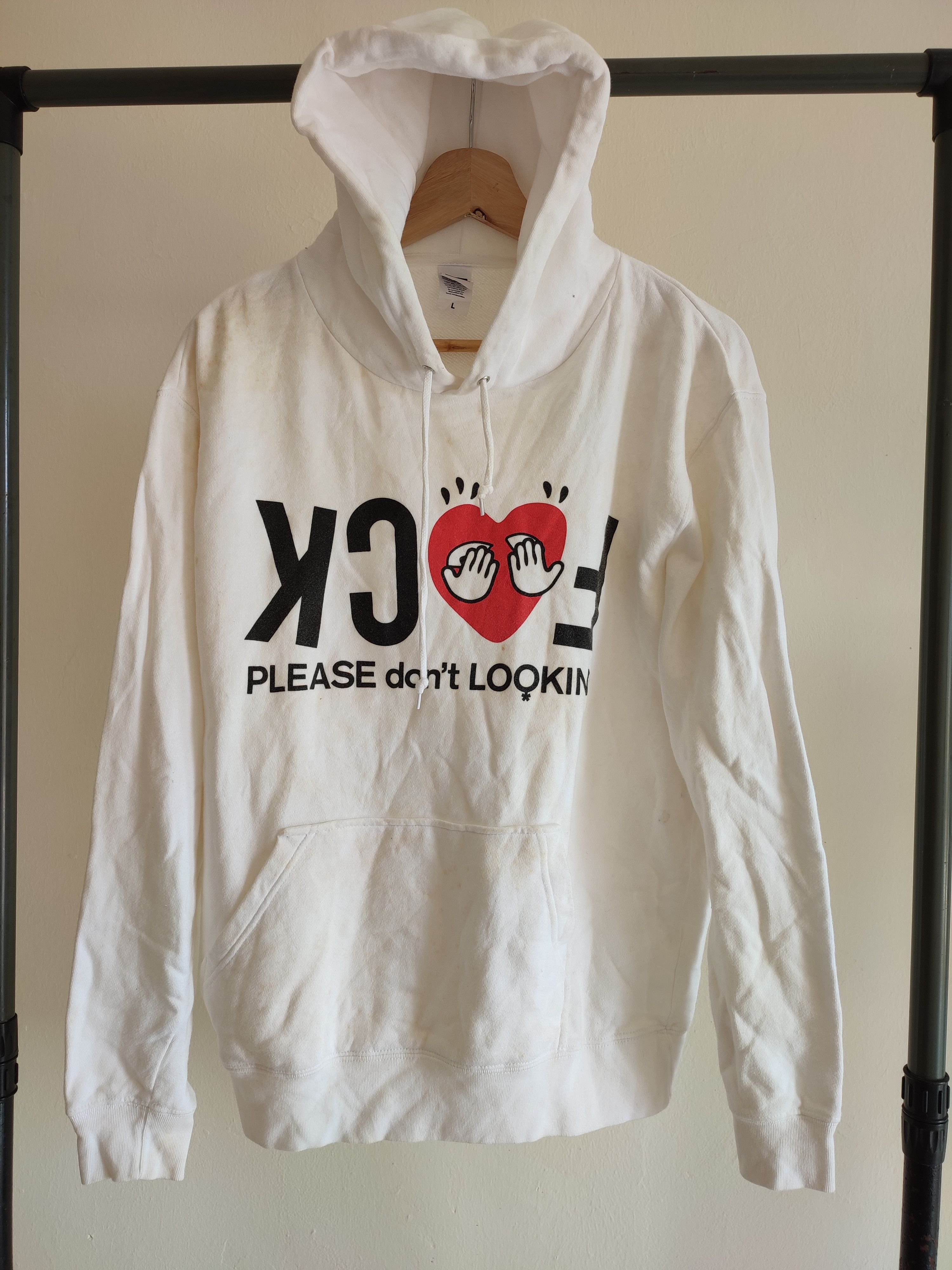 image of Vintage Crazy Fuck Please Don't Looking Hoodie in White, Men's (Size Large)