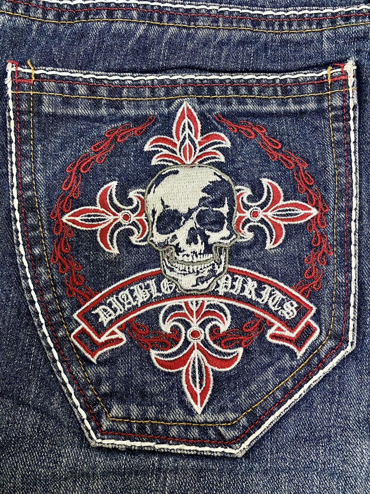 Japanese Brand × Vintage 🔥Flame Skull Embroidered Double Waist Jeans Size US 33 - 8 Thumbnail
