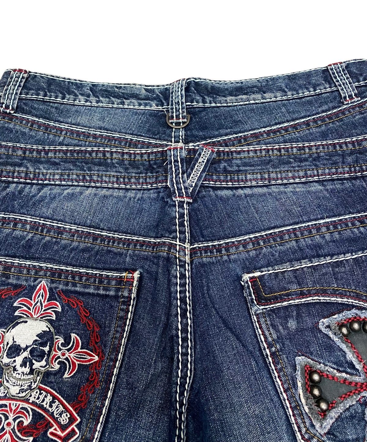 Japanese Brand × Vintage 🔥Flame Skull Embroidered Double Waist Jeans Size US 33 - 4 Thumbnail