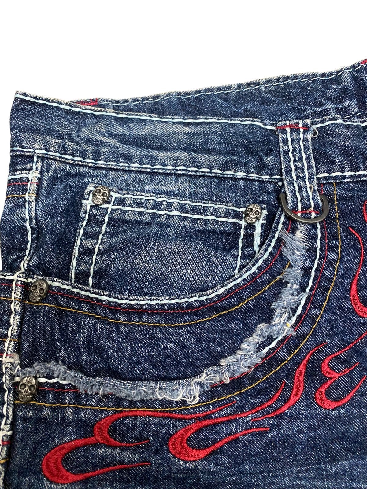 Japanese Brand × Vintage 🔥Flame Skull Embroidered Double Waist Jeans Size US 33 - 5 Thumbnail