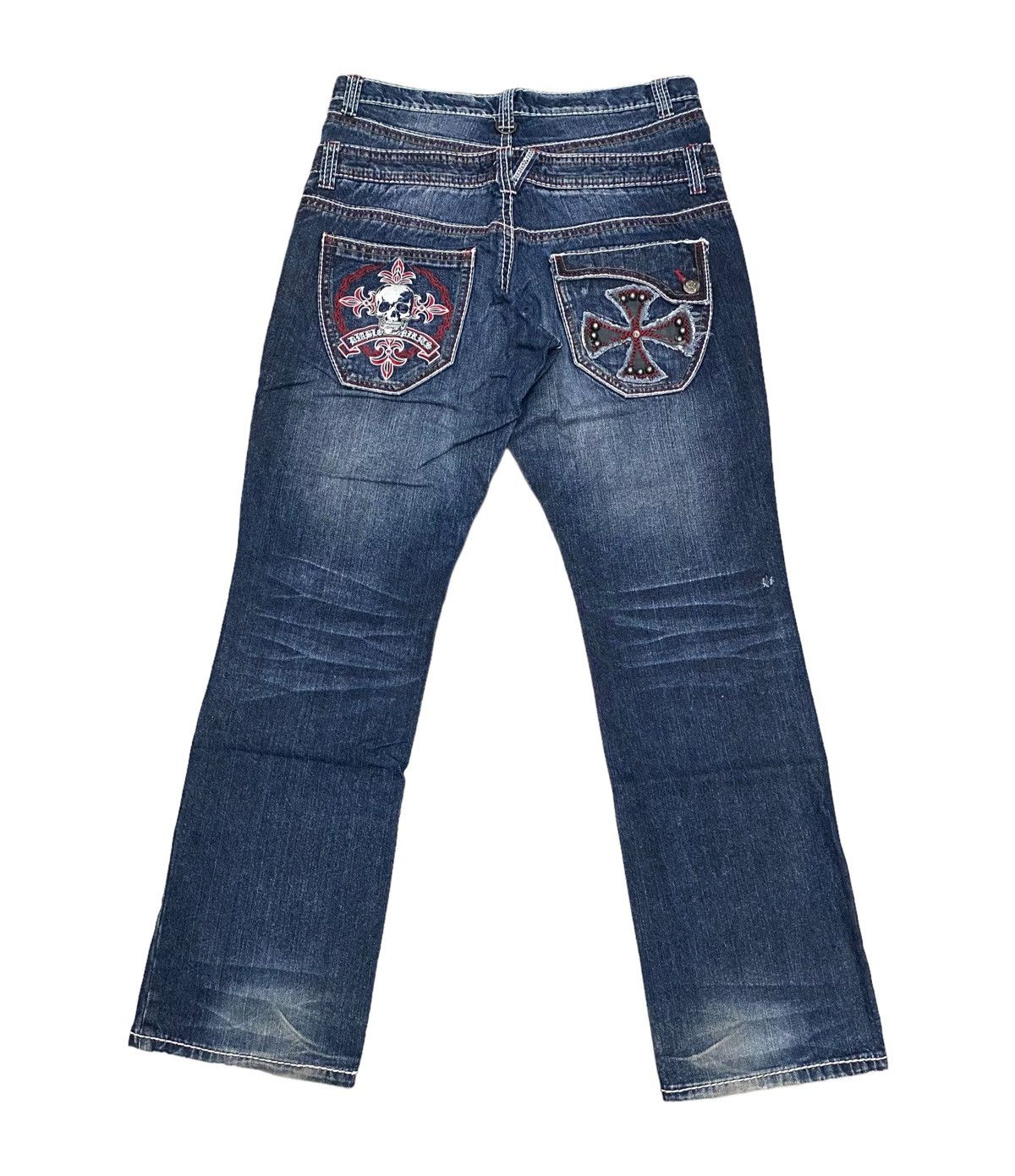 Japanese Brand × Vintage 🔥Flame Skull Embroidered Double Waist Jeans Size US 33 - 1 Thumbnail