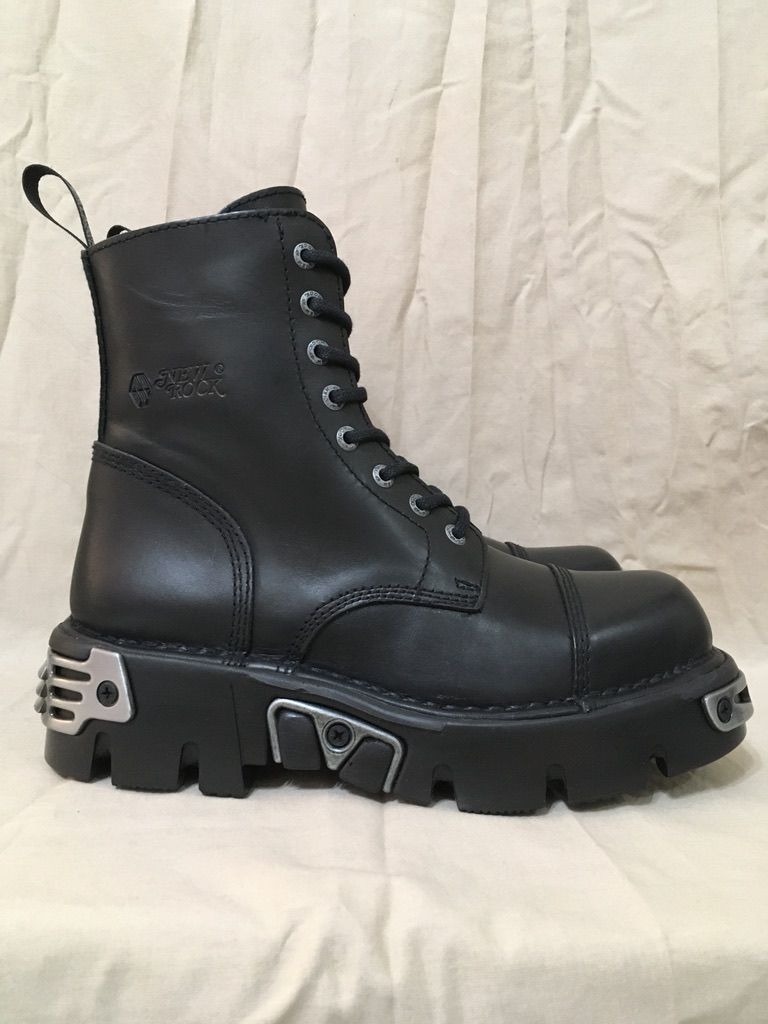 Pre-owned New Rock Metallic Reactor Ankle Boots In Black