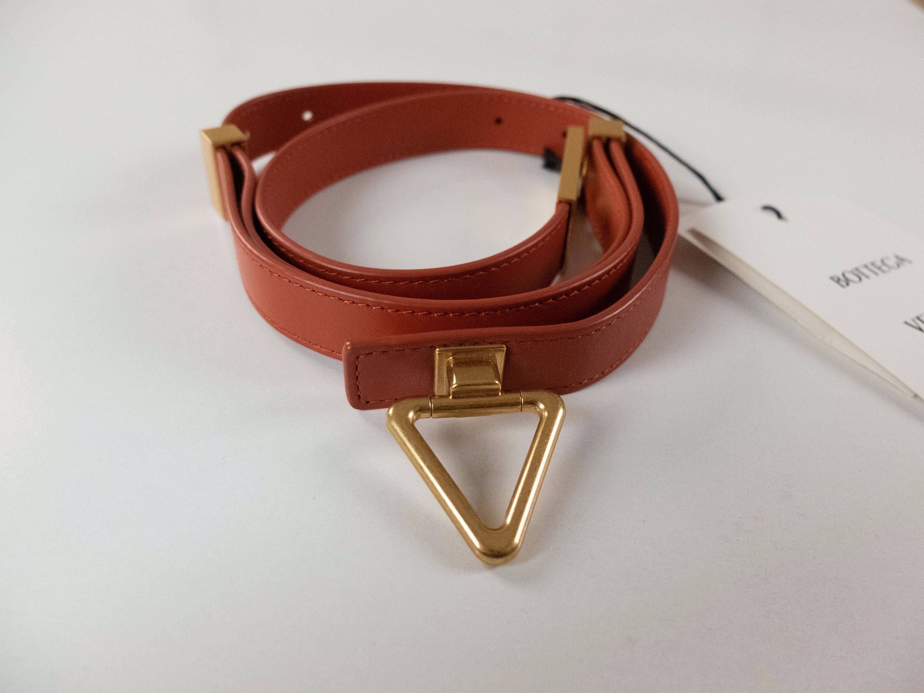 Bottega Veneta BOTTEGA VENETA Point Lock orange gold leather belt 80 Size ONE SIZE - 5 Thumbnail