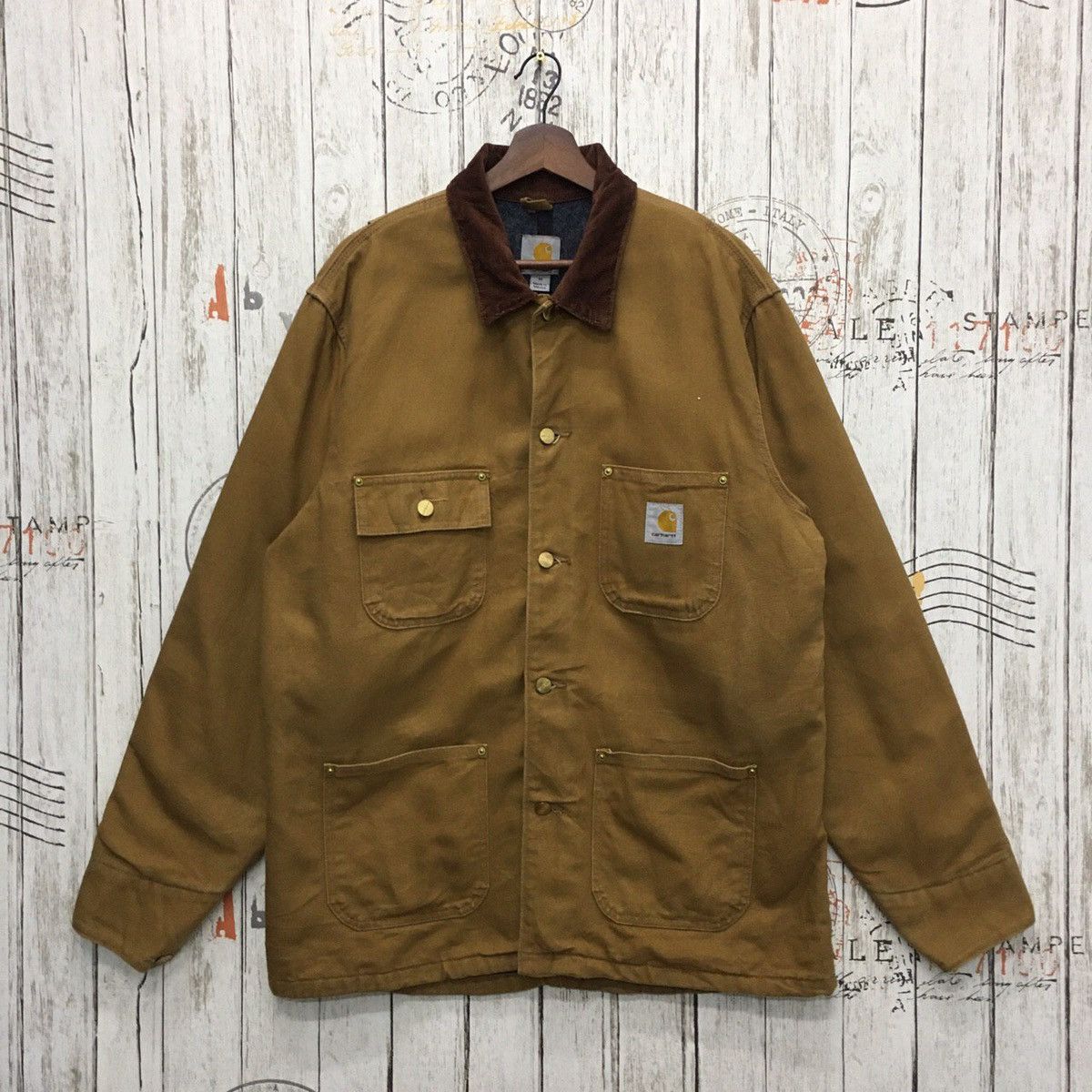 image of Carhartt Vintage Carhatt 4 Pocket Button Cotton Heavy Jacket in Mustard, Men's (Size Medium)