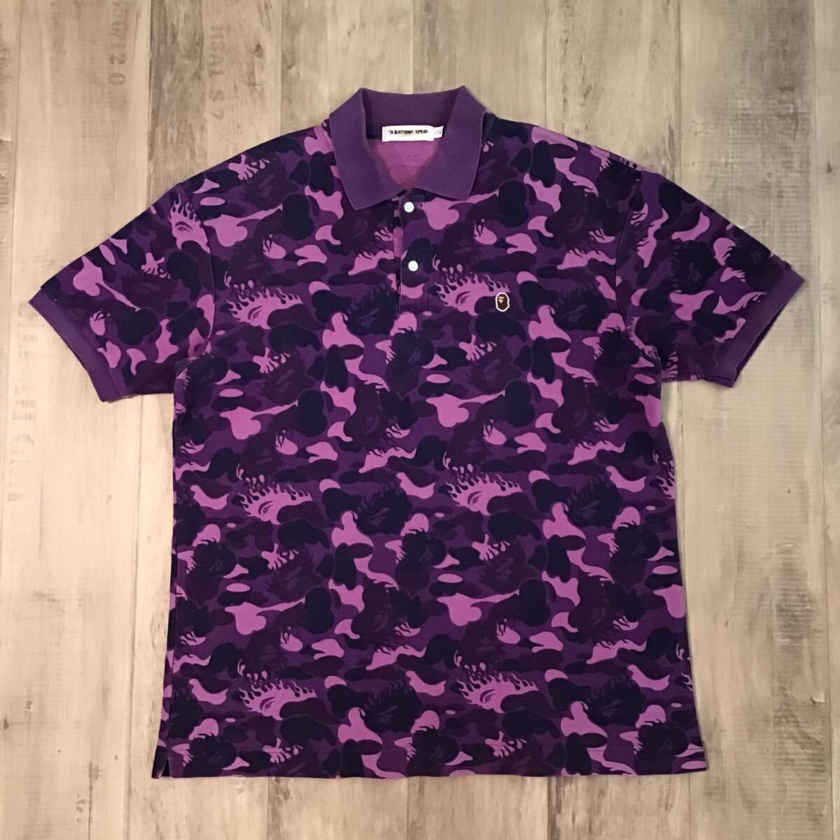 Pre-owned Bape Fire Camo Polo Shirt Purple Camo Flame A Bathing Ape