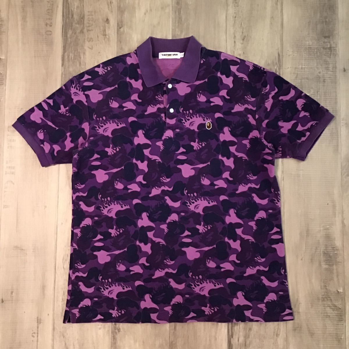 image of Bape Fire Camo Polo Shirt Purple Camo Flame A Bathing Ape, Men's (Size Large)