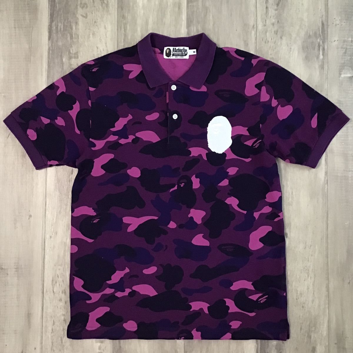 Pre-owned Bape Purple Camo Ape Head Logo Polo Shirt