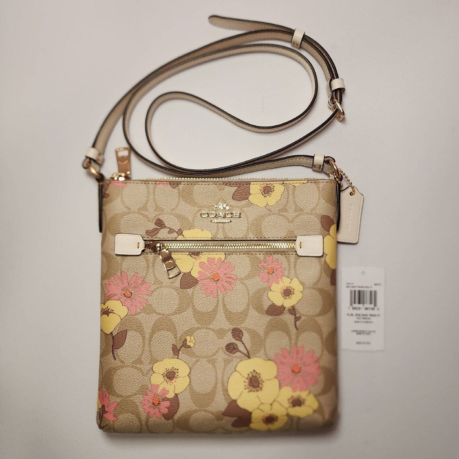 NWT COACH CH717 Mini Rowan File Bag Signature Canvas&Leather with Floral  Cluster