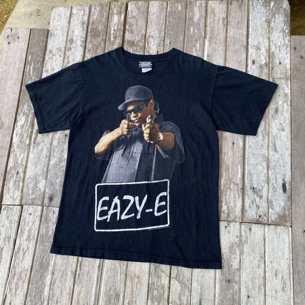 image of Rap Tees Vintage Faded Eazy-E Ruthless Record N.w.a Rap Tee in Black, Men's (Size Medium)